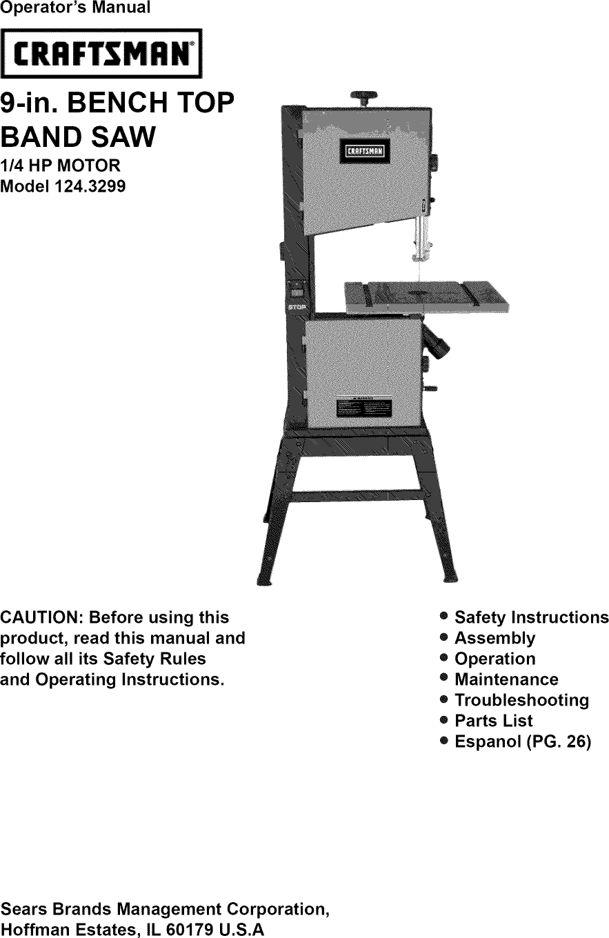 Craftsman 1243299 User Manual Band Saw Manuals And Guides