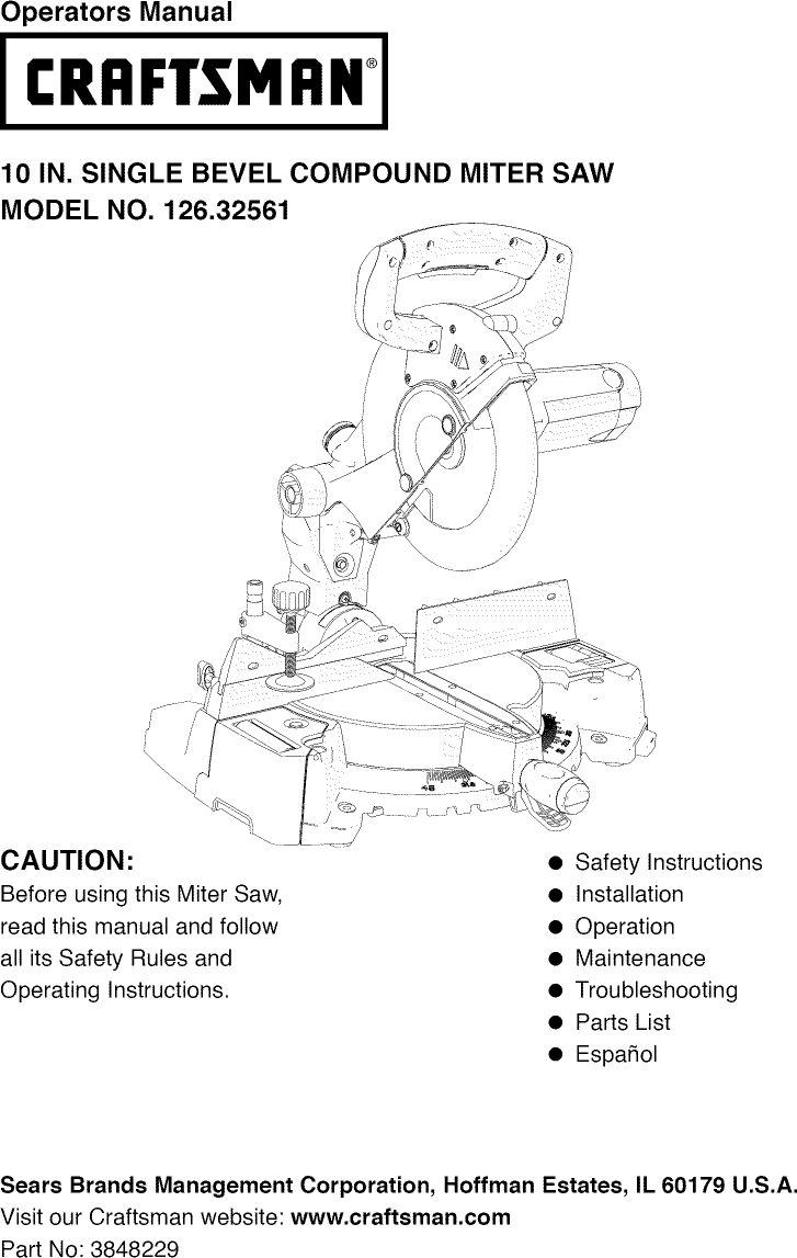 Craftsman 12632561 User Manual MITER SAW Manuals And Guides 1209721L