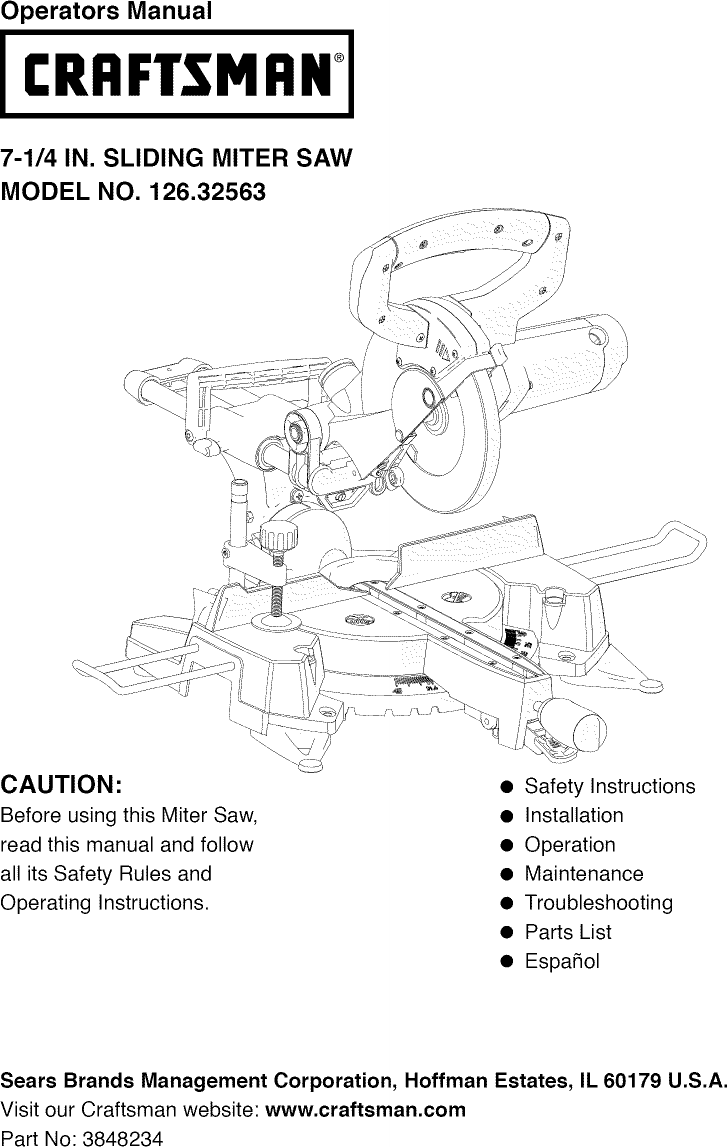 Craftsman 12632563 User Manual MITER SAW Manuals And Guides 1209722L