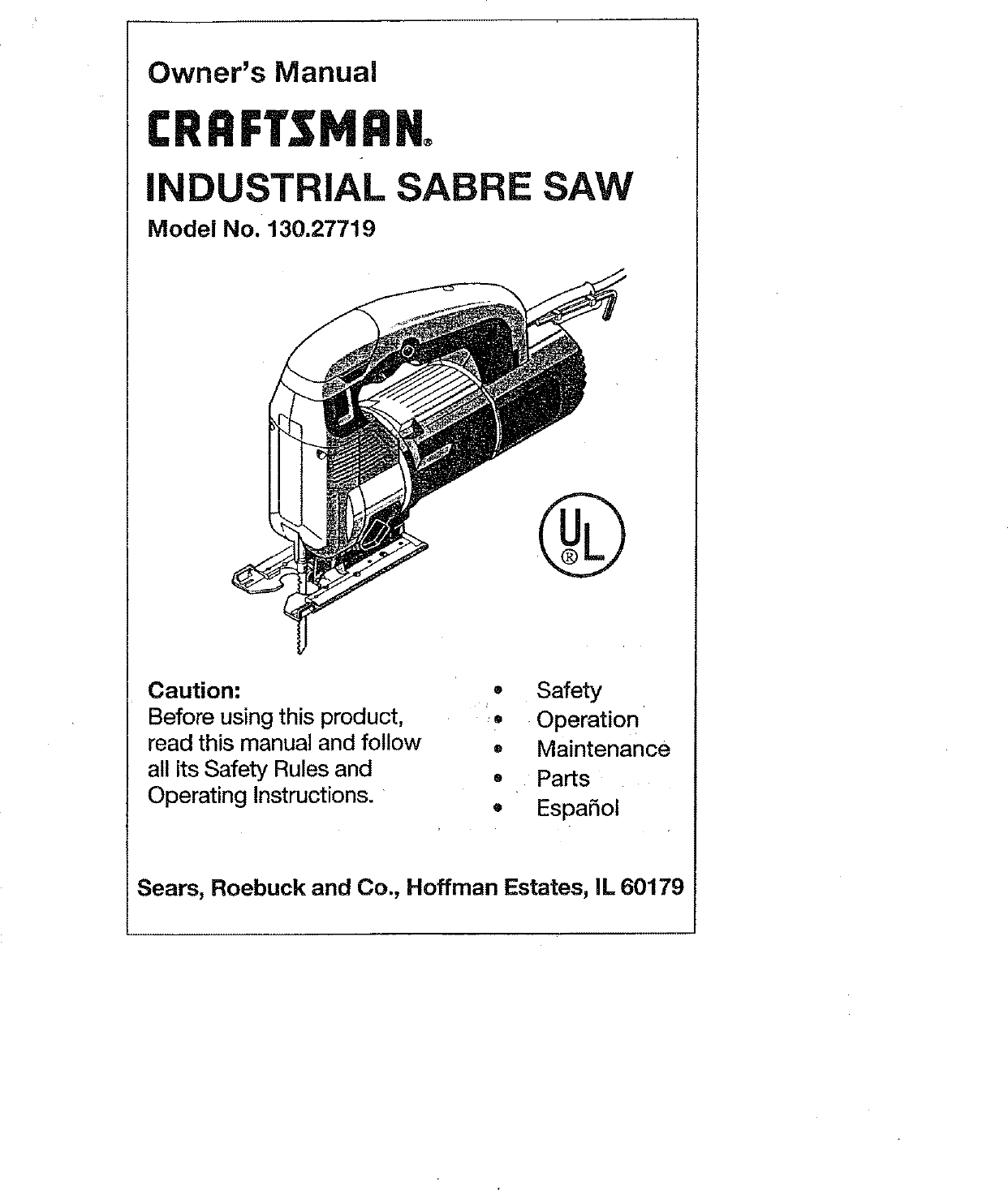 Craftsman 13027719 User Manual SABRE SAW Manuals And Guides L0807360