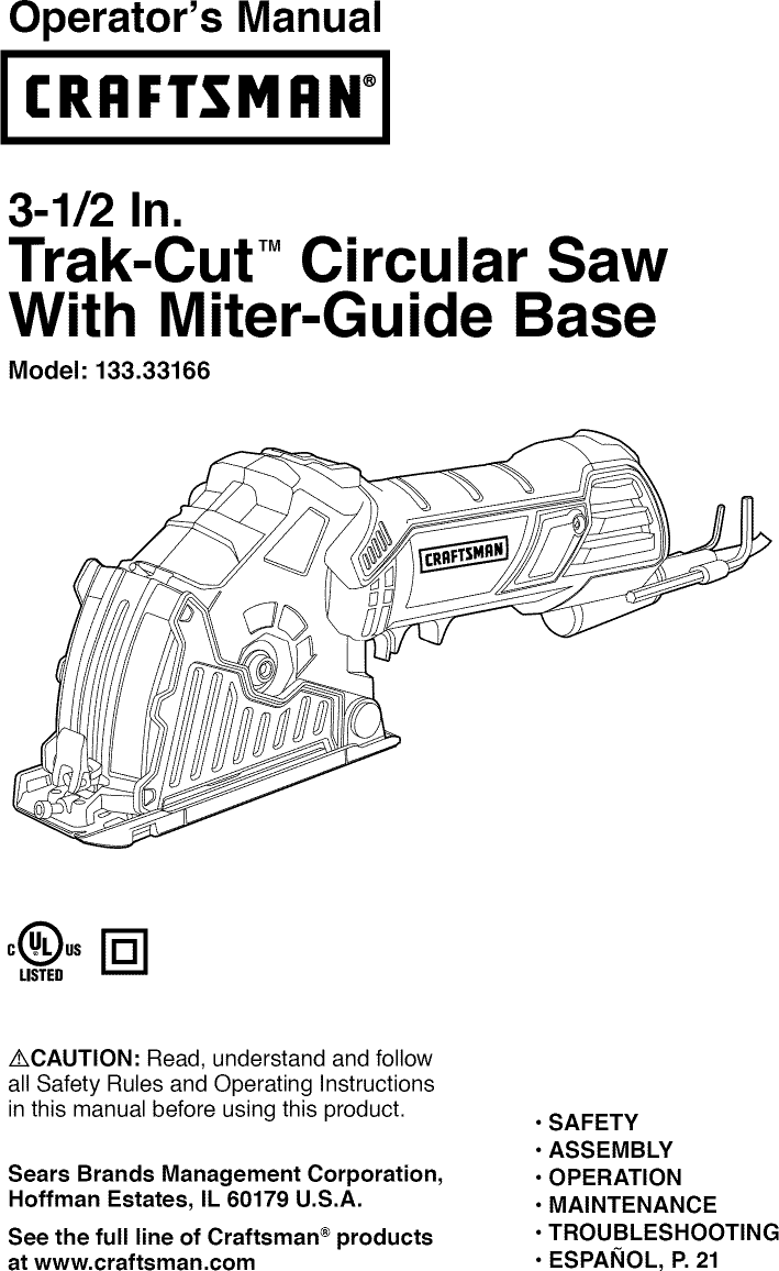 Craftsman 13333166 User Manual CIRCULAR SAW Manuals And Guides 1209622L