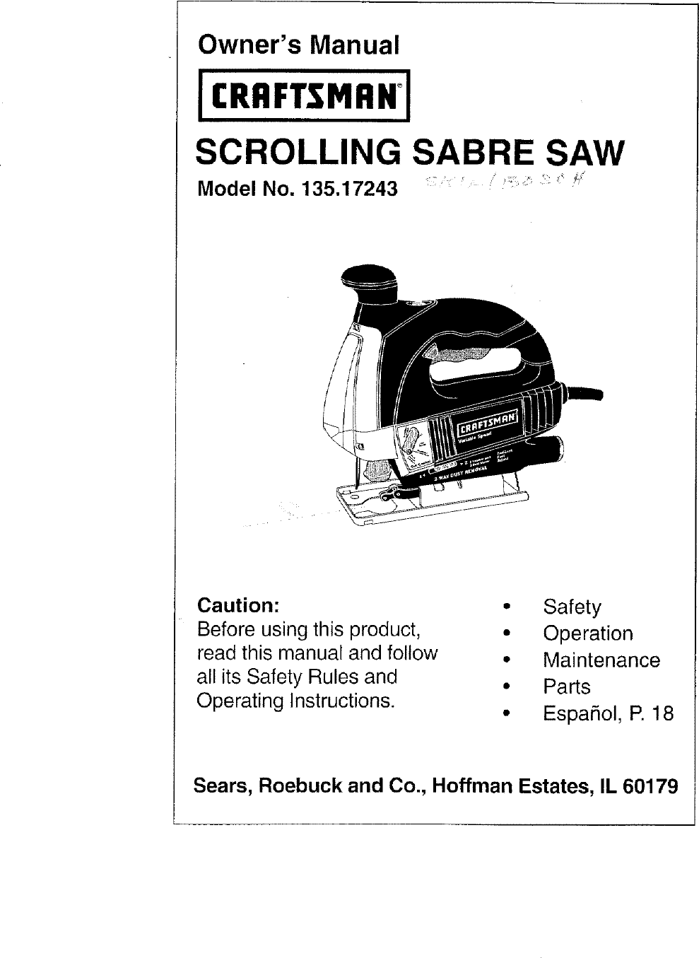 Craftsman 13517243 User Manual SCROLLING SABRE SAW Manuals And Guides
