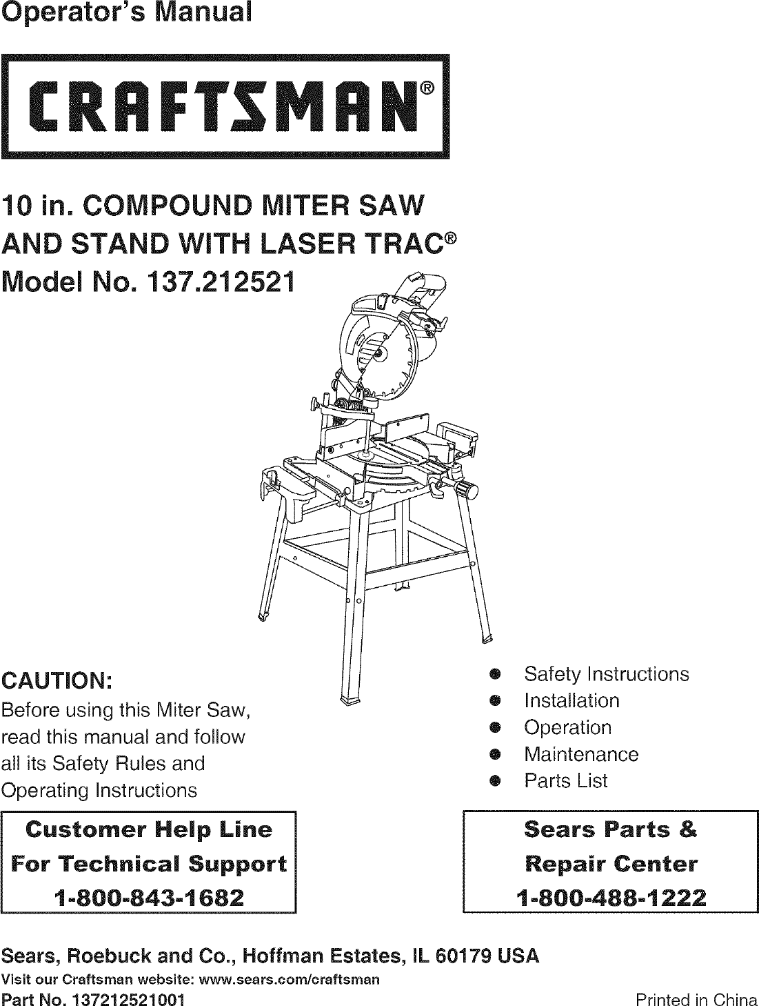 Craftsman 137212521 User Manual MITER SAW Manuals And Guides L0701235