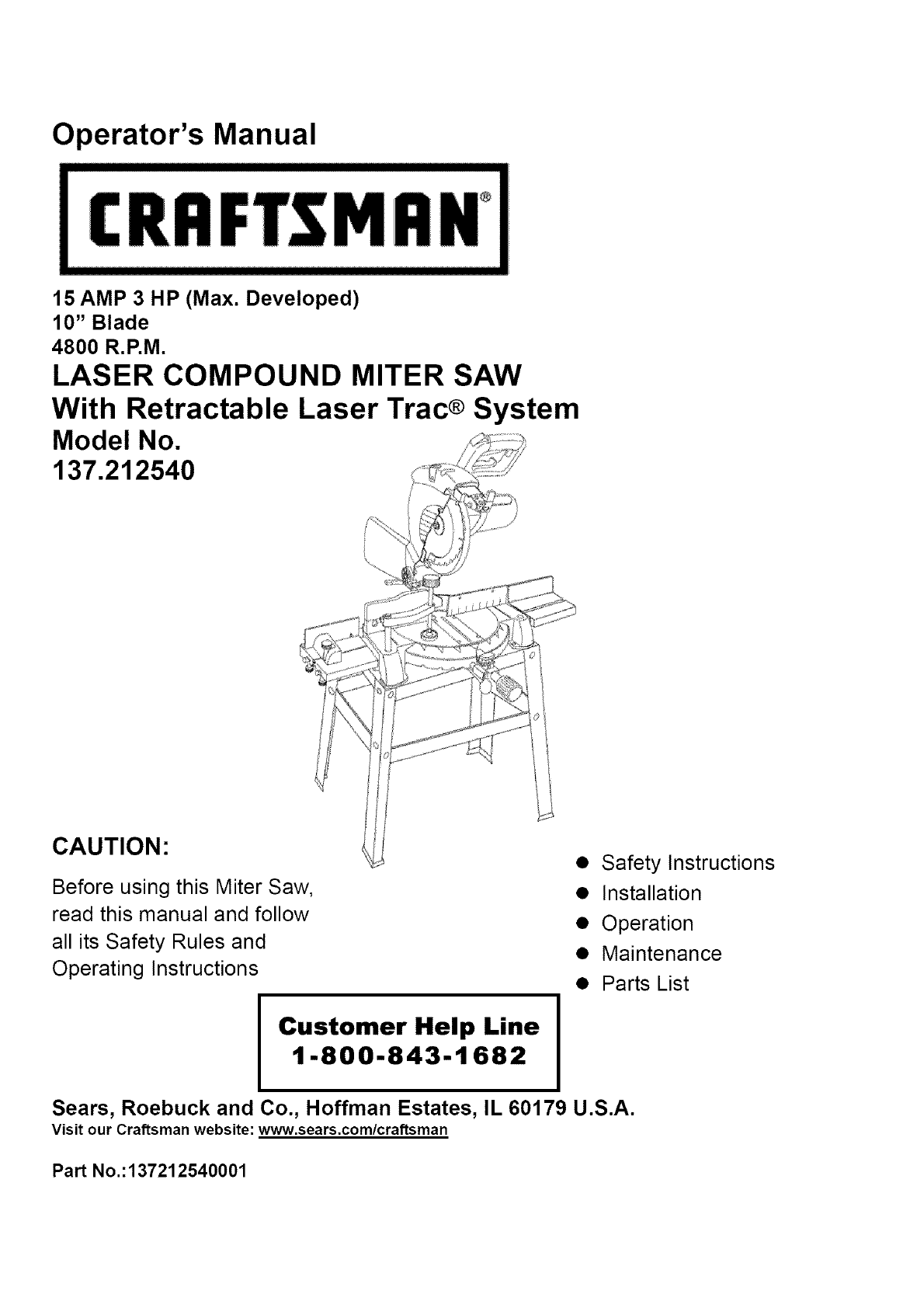 Craftsman 137212540 User Manual Miter Saw Manuals And Guides L0806250