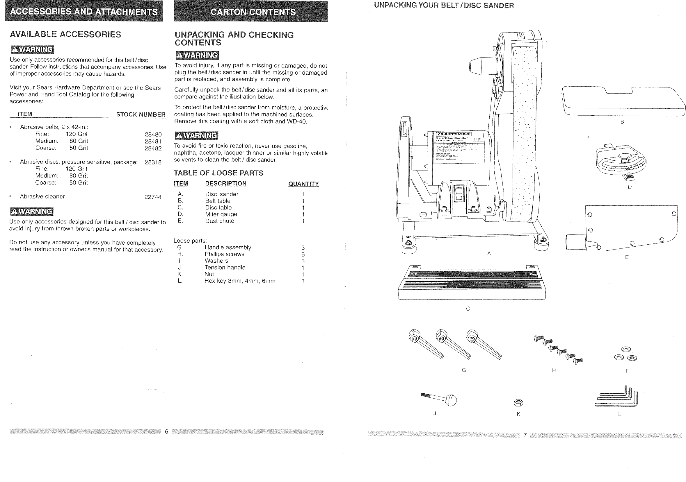 Page 4 of 10 - Craftsman 137215280 User Manual  2 X 42 BELT/DISC SANDER - Manuals And Guides L0904332
