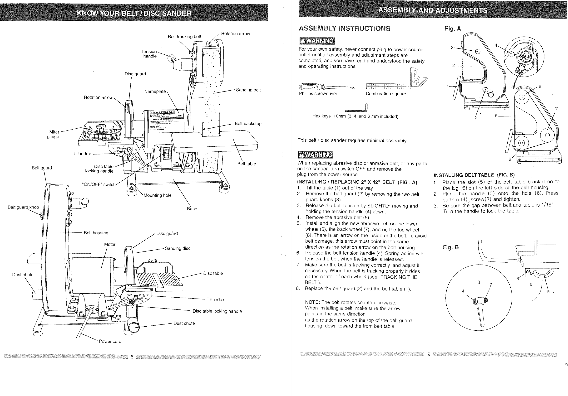 Page 5 of 10 - Craftsman 137215280 User Manual  2 X 42 BELT/DISC SANDER - Manuals And Guides L0904332