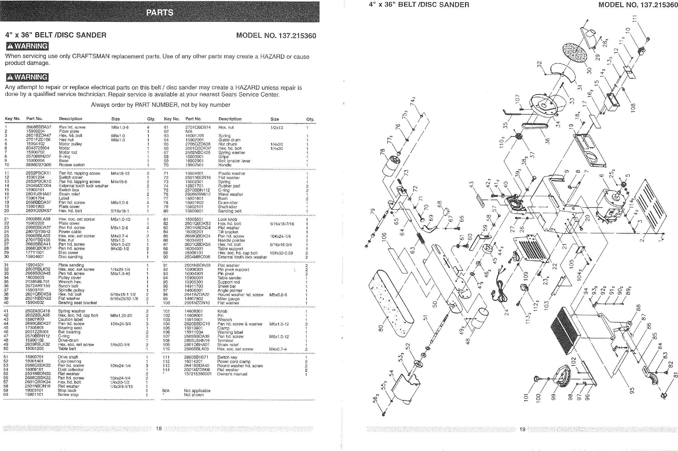 Page 10 of 10 - Craftsman 137215360 User Manual  4 X 36 BELT/DISC SANDER - Manuals And Guides L0803611