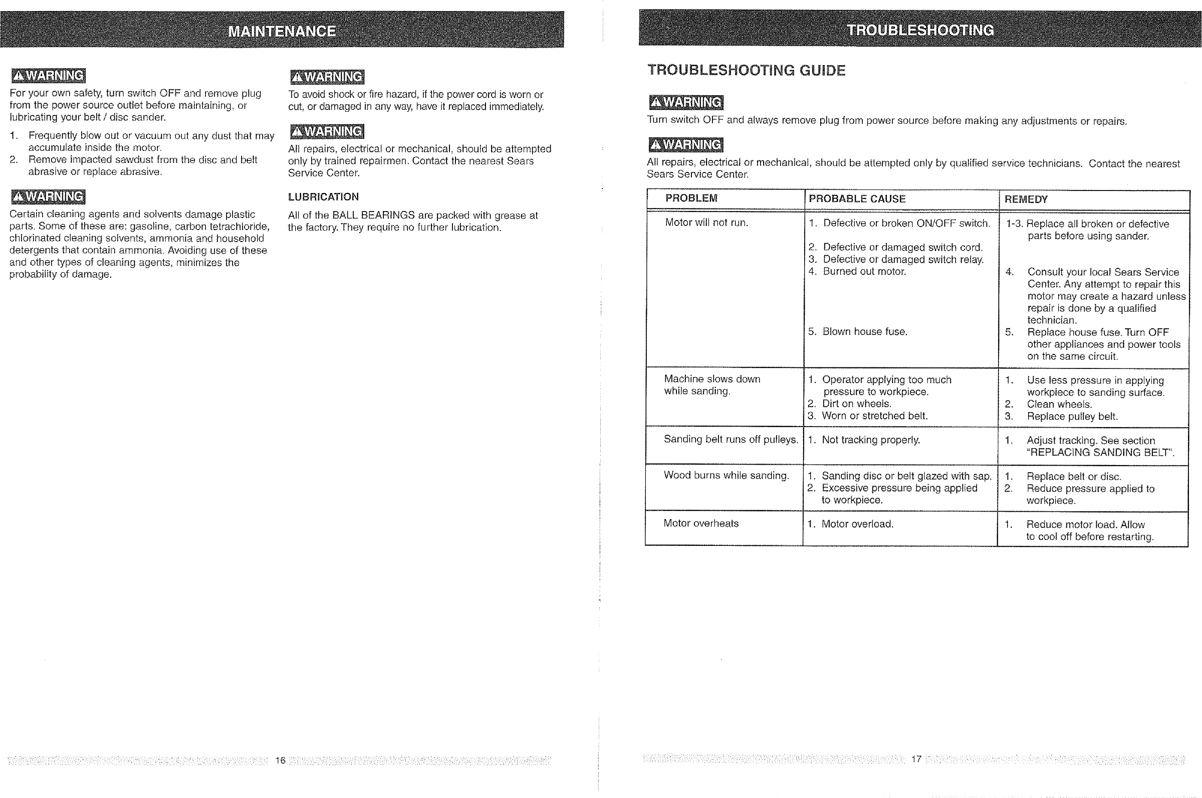 Page 9 of 10 - Craftsman 137215360 User Manual  4 X 36 BELT/DISC SANDER - Manuals And Guides L0803611