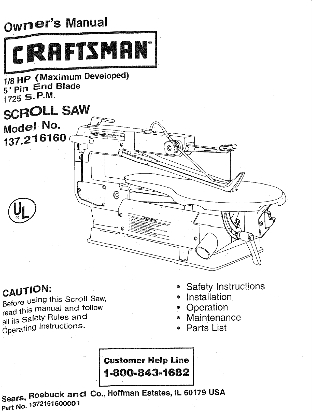 Page 1 of 11 - Craftsman 137216160 User Manual  SCROLL SAW - Manuals And Guides L0808290