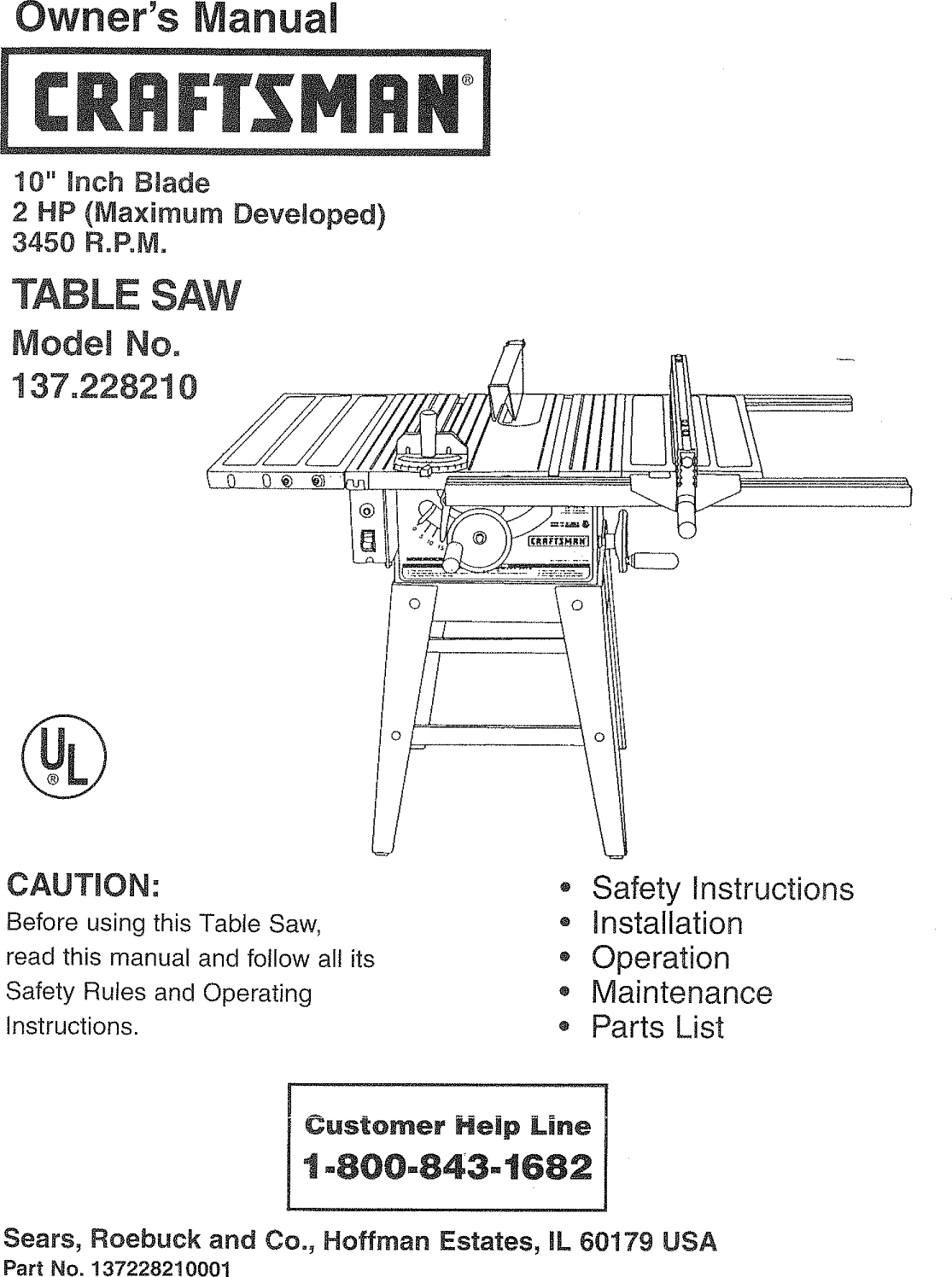 Craftsman 137228210 User Manual TABLE SAW Manuals And Guides L0810027