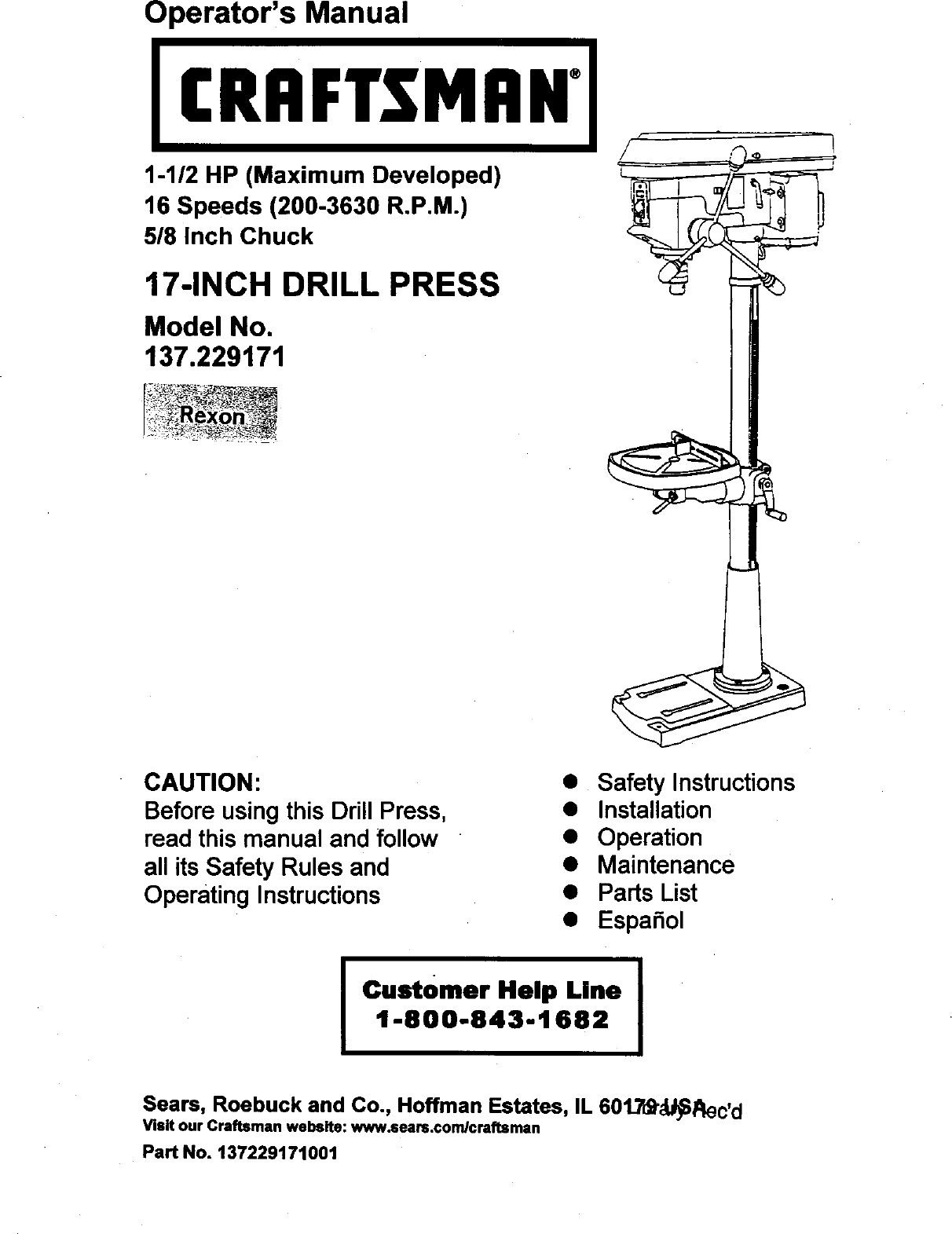 CRAFTSMAN The Drill Press Handbook Learn how to operate 100 different ways 0187 