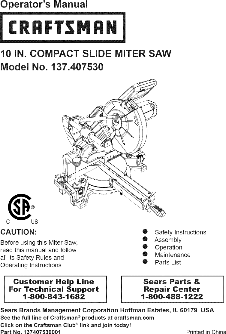 Craftsman 137407530 1406239L User Manual MITER SAW Manuals And Guides