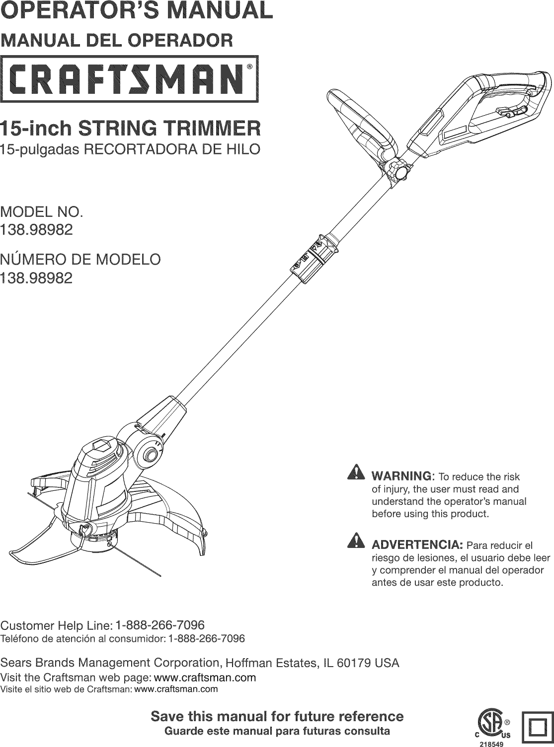 Craftsman 13898982 User Manual TRIMMER Manuals And Guides 1402446L