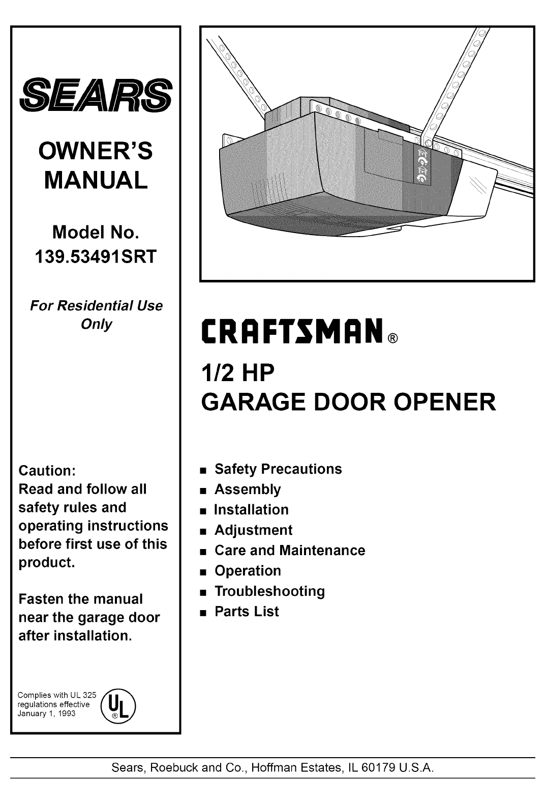 Craftsman 13953491srt User Manual Garage Door Opener Manuals And Guides L0912316