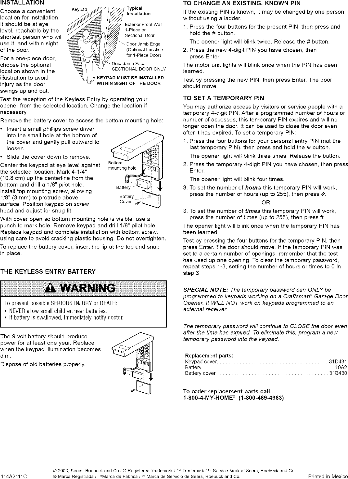 Page 2 of 4 - Craftsman 13953684 User Manual  KEYLESS ENTRY REMOTE - Manuals And Guides L0803159