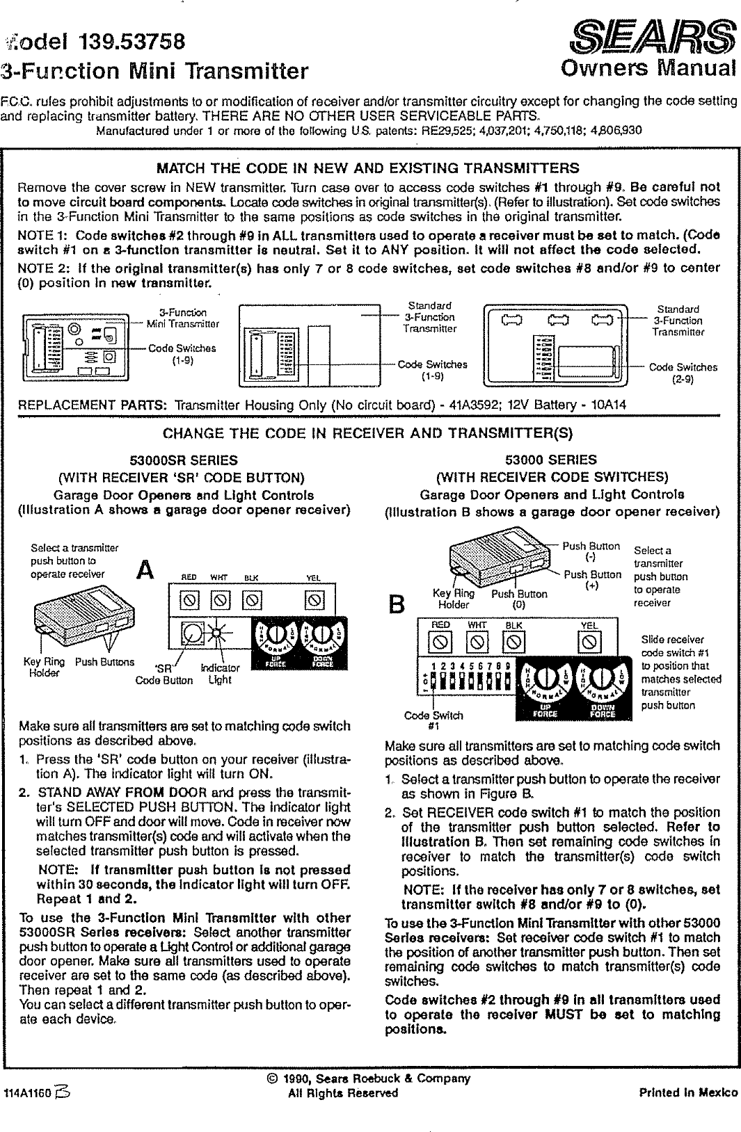 Page 1 of 2 - Craftsman 13953758 User Manual  3-FUNCTION MINI TRANSMITTER - Manuals And Guides L0707150