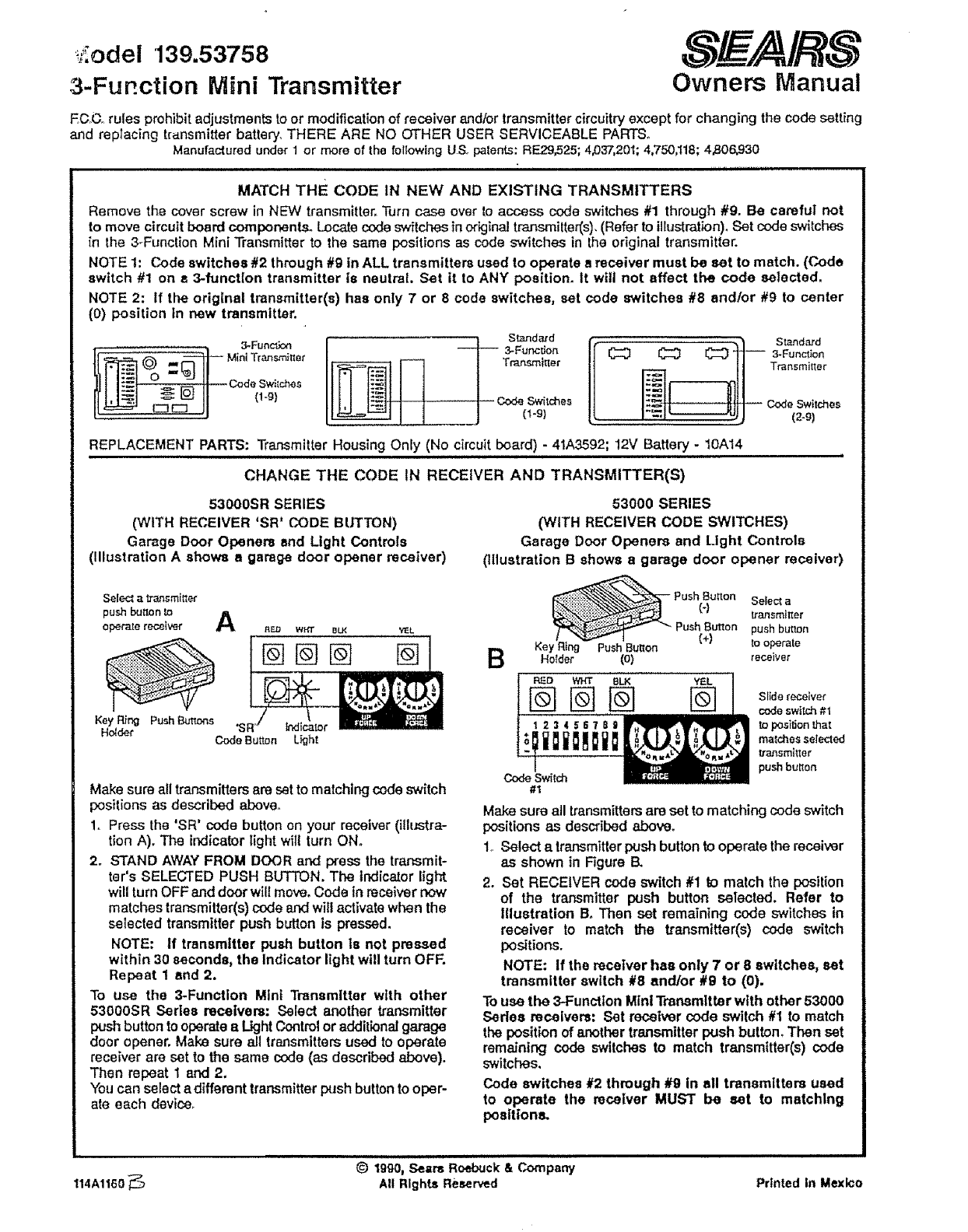 Sears garage door opener remote