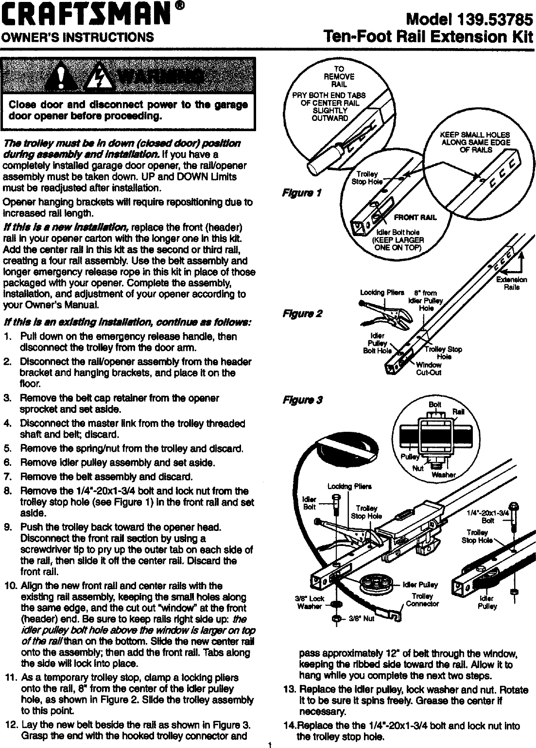 Craftsman 13953785 User Manual Gd0 10 Rail Extension Kit