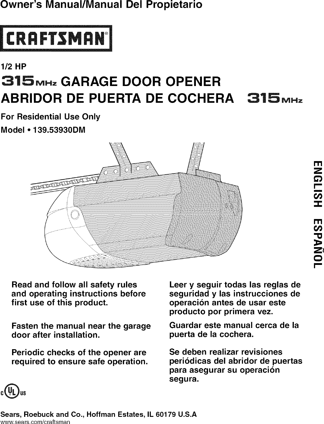 Craftsman Garage Door Opener 41a5021 3h 315 Manual