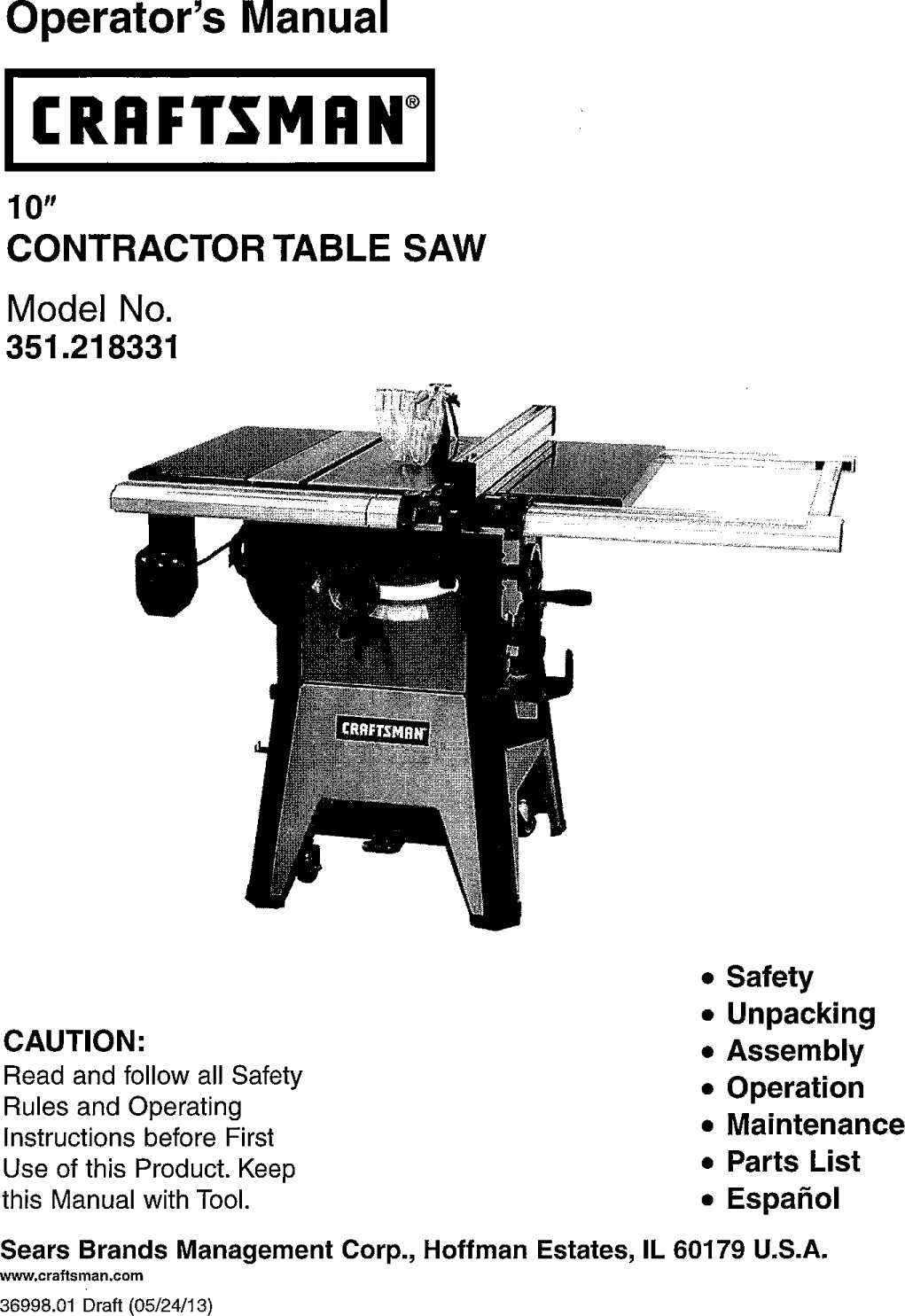 Craftsman 141218331 User Manual SAW TABLE^ Manuals And Guides 1310502L