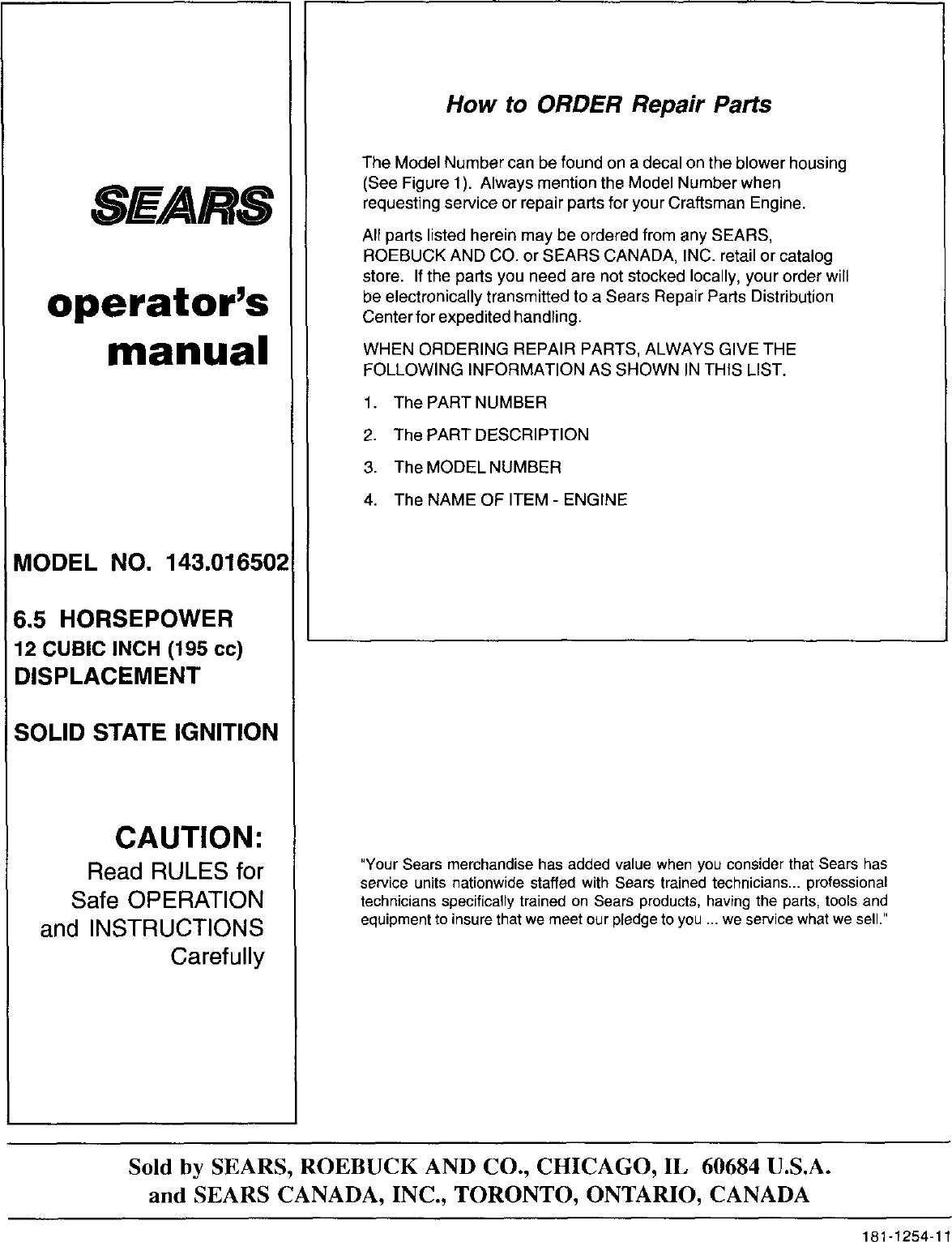 Page 12 of 12 - Craftsman 143016502 User Manual  ENGINE - Manuals And Guides L0102273