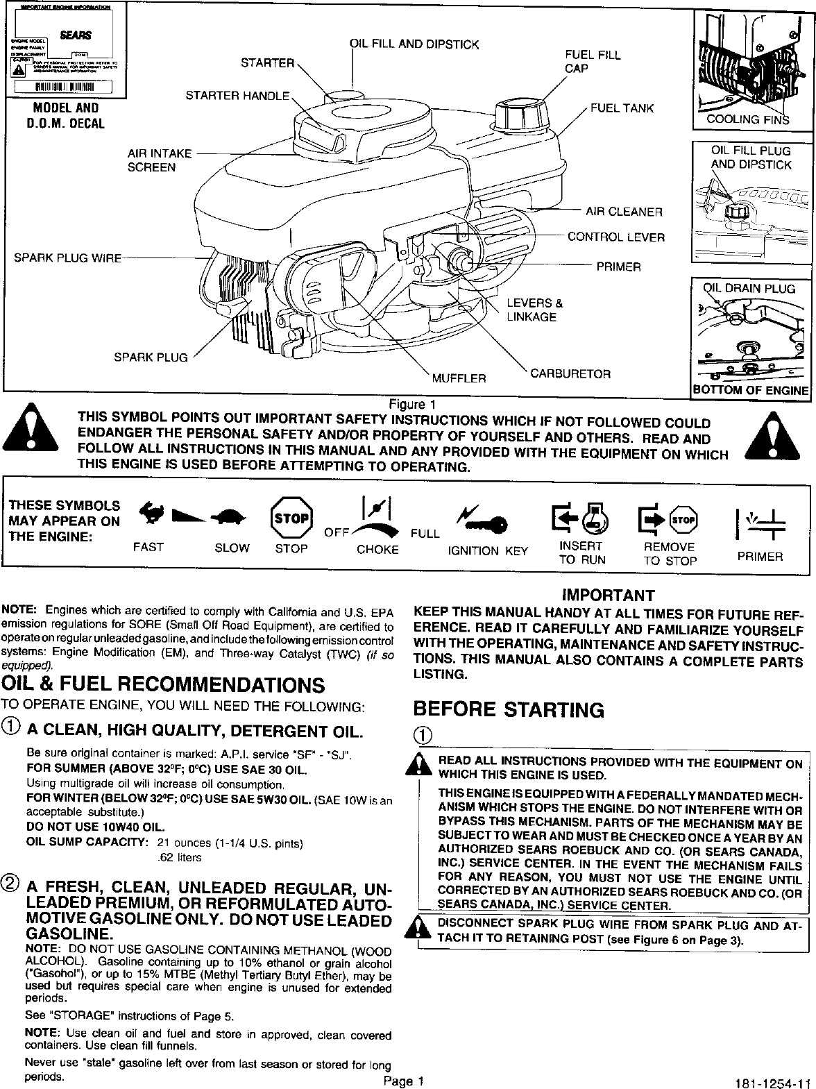 Page 2 of 12 - Craftsman 143016502 User Manual  ENGINE - Manuals And Guides L0102273