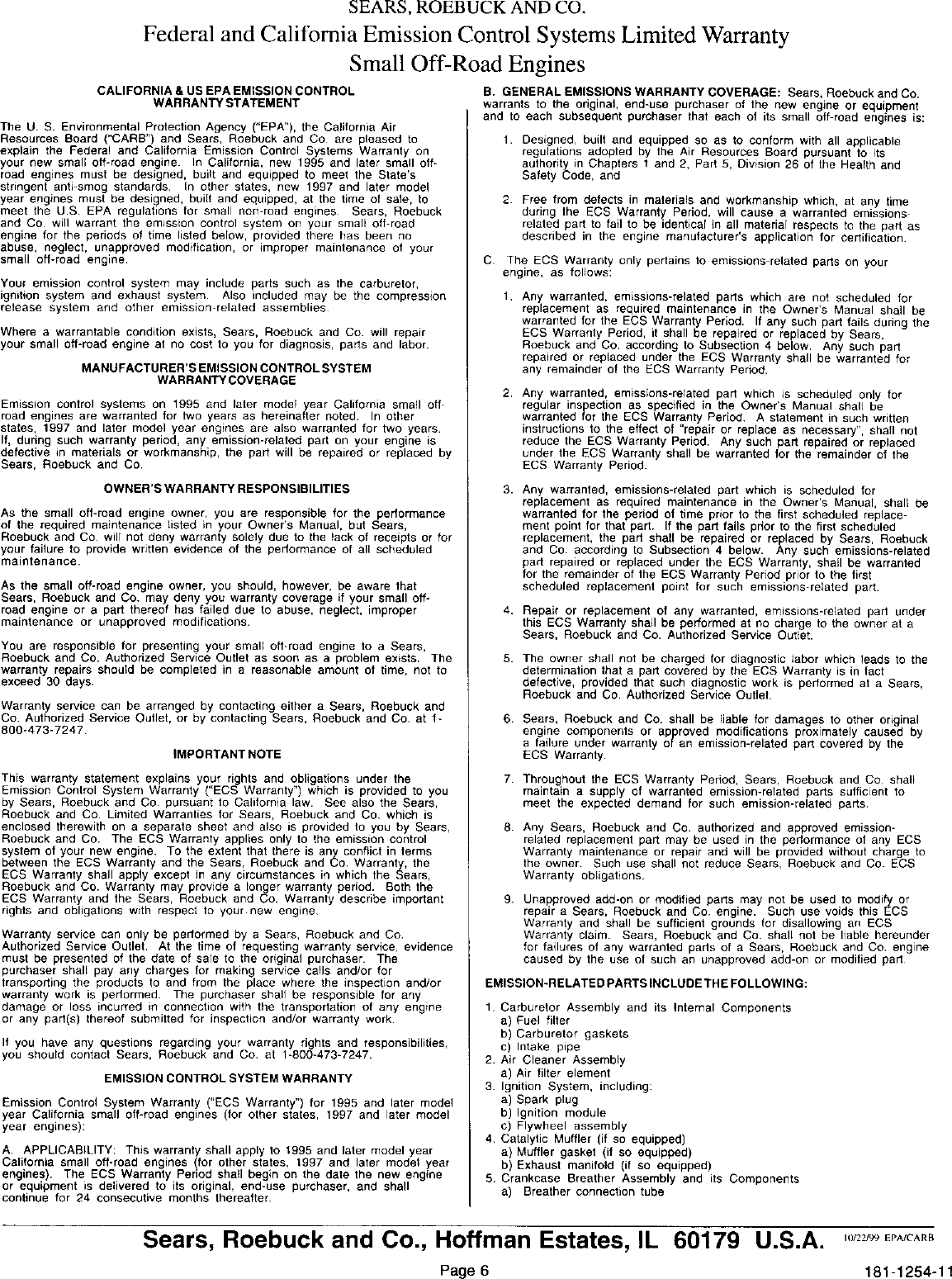 Page 7 of 12 - Craftsman 143016502 User Manual  ENGINE - Manuals And Guides L0102273