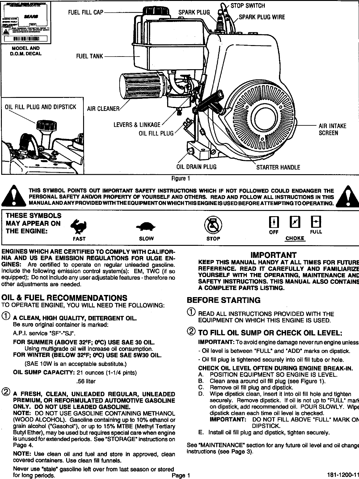 Page 2 of 12 - Craftsman 143993503 User Manual  ENGINE - Manuals And Guides L9060203