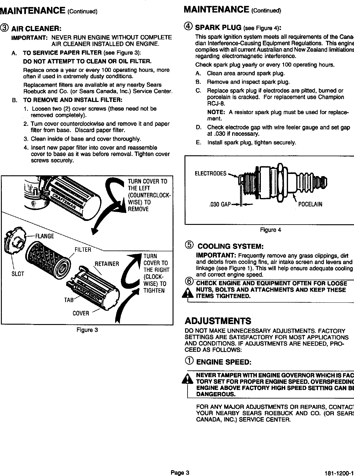 Page 4 of 12 - Craftsman 143993503 User Manual  ENGINE - Manuals And Guides L9060203