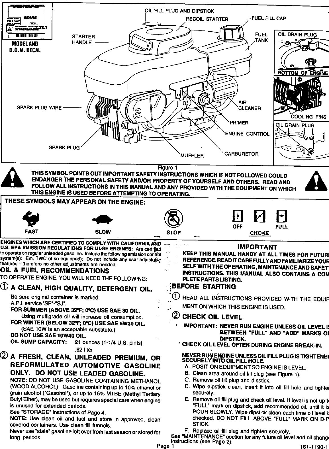 Page 2 of 12 - Craftsman 143993506 User Manual  SEARS SOLID STATE IGNITION ENGINE - Manuals And Guides L9050365