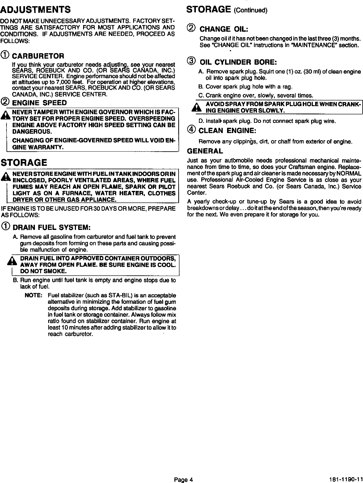 Page 5 of 12 - Craftsman 143993506 User Manual  SEARS SOLID STATE IGNITION ENGINE - Manuals And Guides L9050365