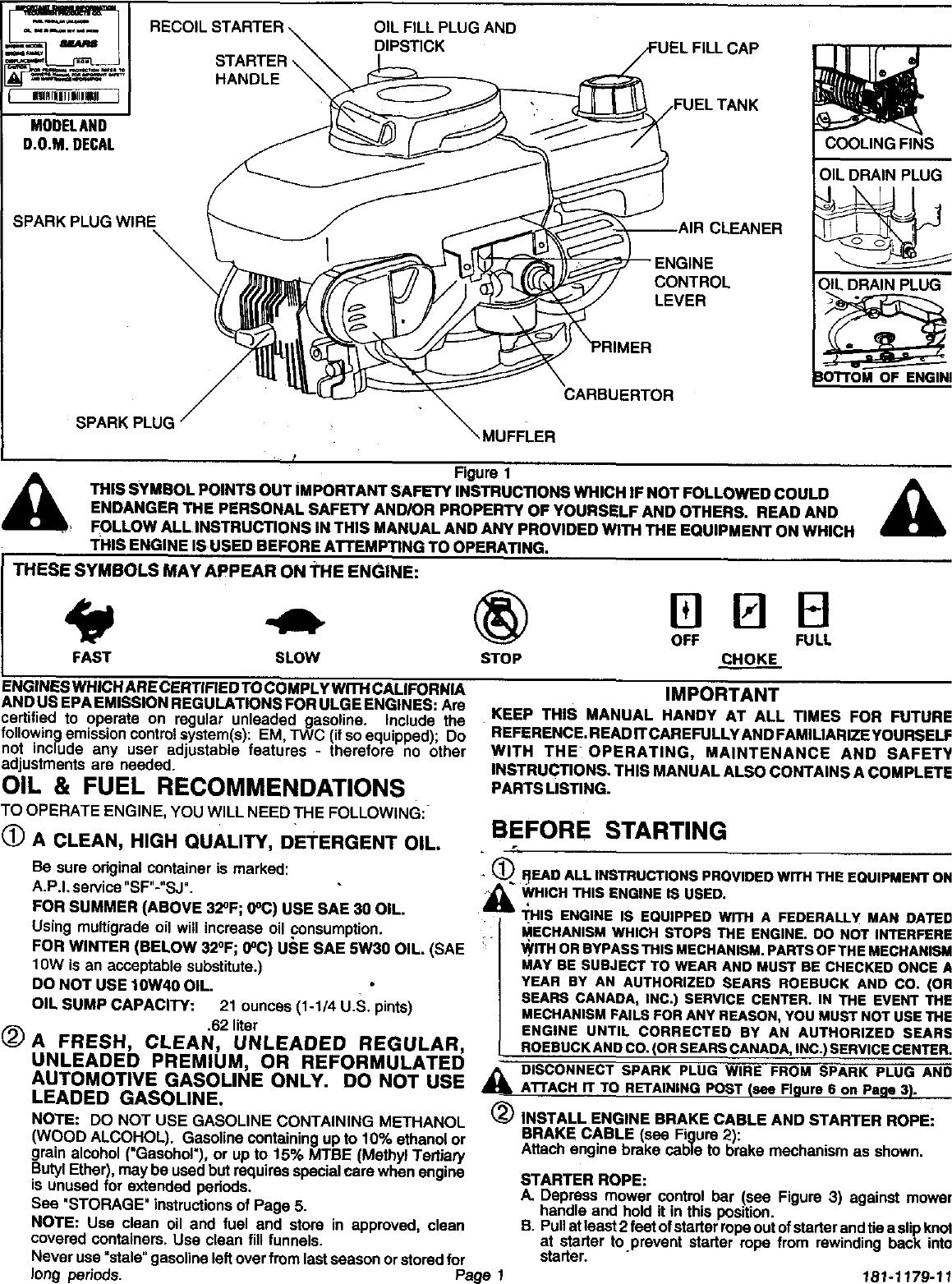 Page 2 of 12 - Craftsman 143995504 User Manual  SEARS SOLID STATE IGINITION ENGINE - Manuals And Guides L9050367