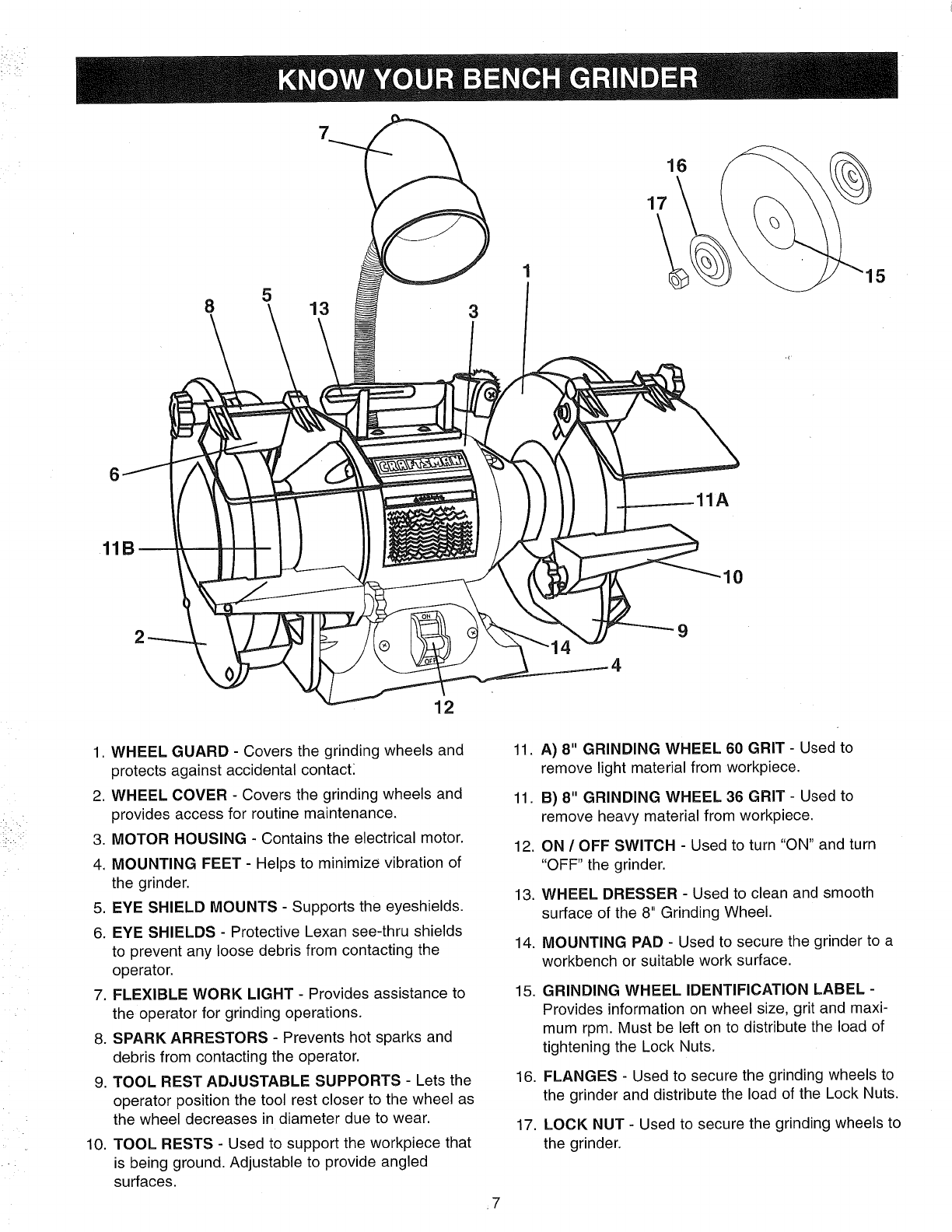 Craftsman 152241180 User Manual BENCH GRINDER Manuals And Guides L0905101