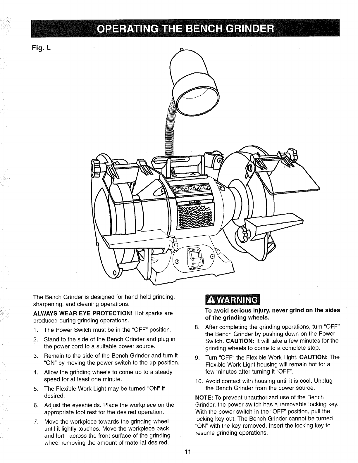Craftsman 152241180 User Manual BENCH GRINDER Manuals And Guides L0905101