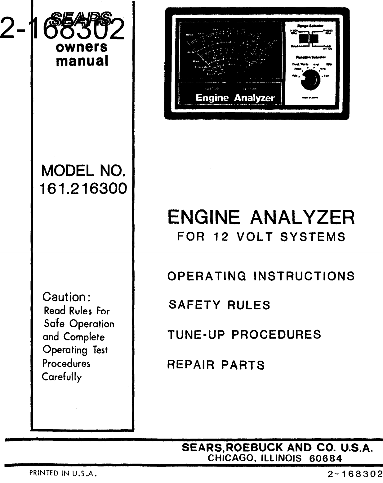 Page 1 of 12 - Craftsman 161216300 User Manual  ENGINE ANALYZER - Manuals And Guides 1006230L