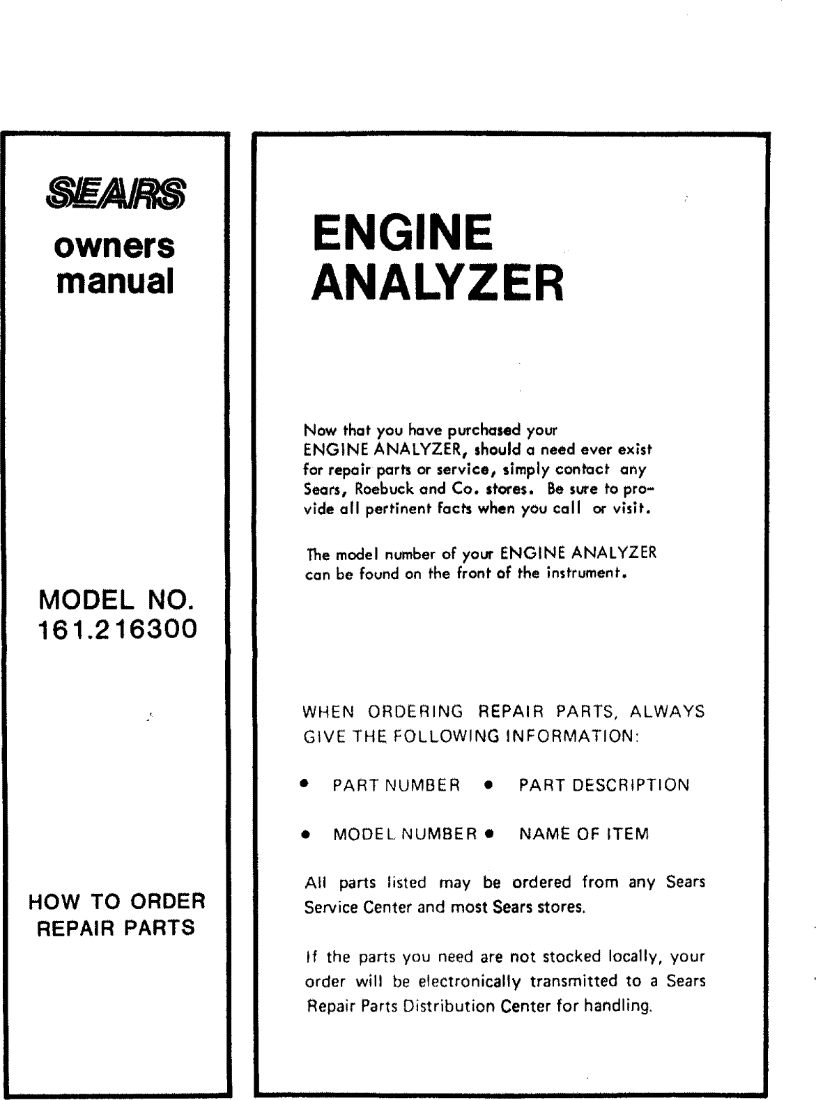 Page 12 of 12 - Craftsman 161216300 User Manual  ENGINE ANALYZER - Manuals And Guides 1006230L