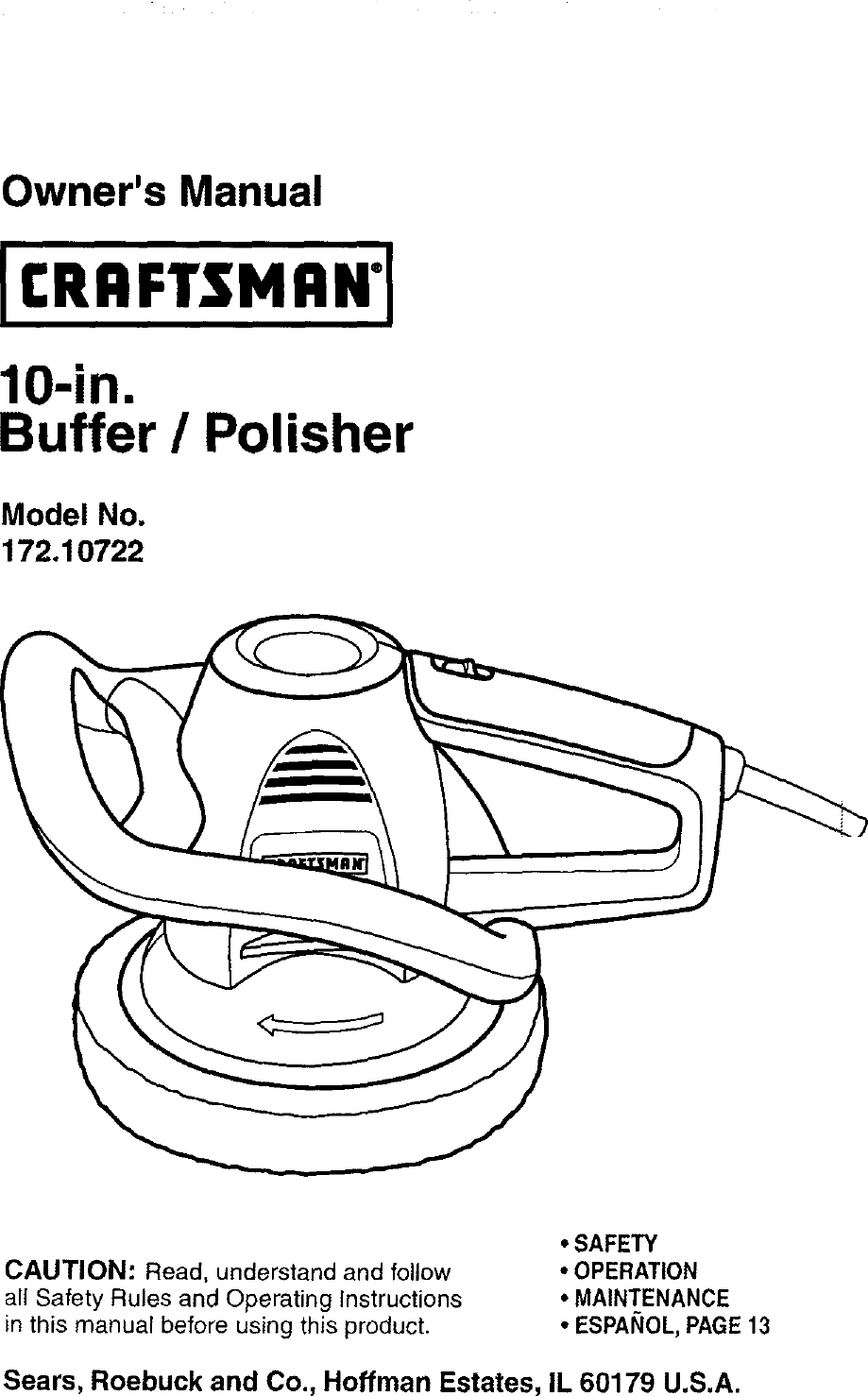 Craftsman 17210722 User Manual BUFFER/POLISHER Manuals And Guides L0408148