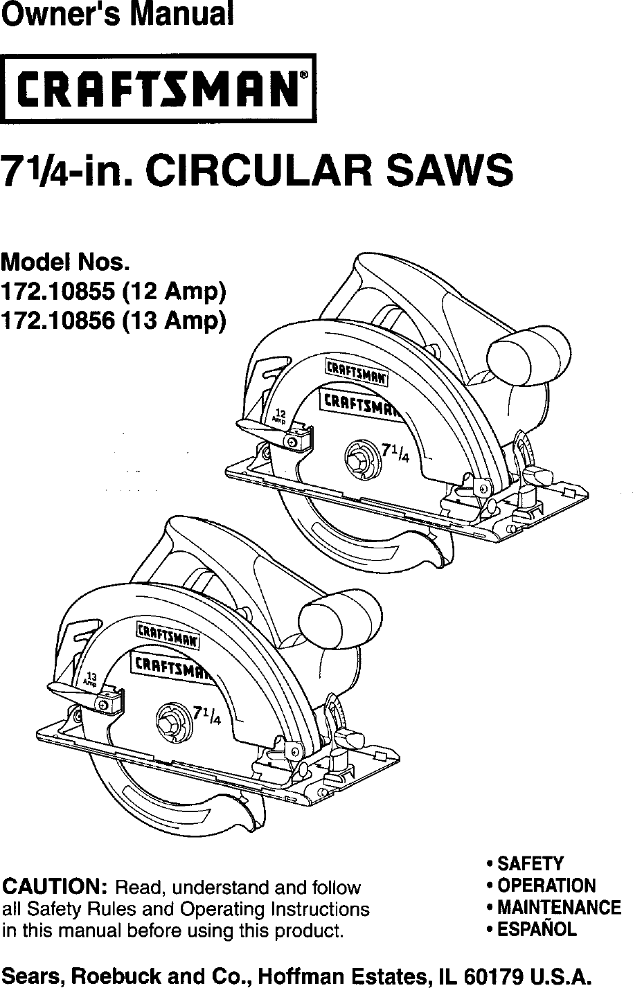 Craftsman 17210855 User Manual CIRCULAR SAW Manuals And Guides L0504005