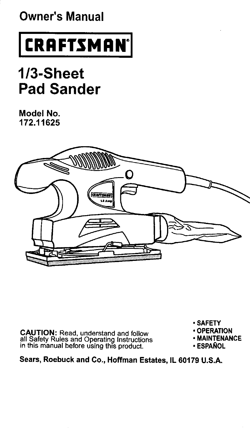 Craftsman 17211625 User Manual SANDER Manuals And Guides L0408145