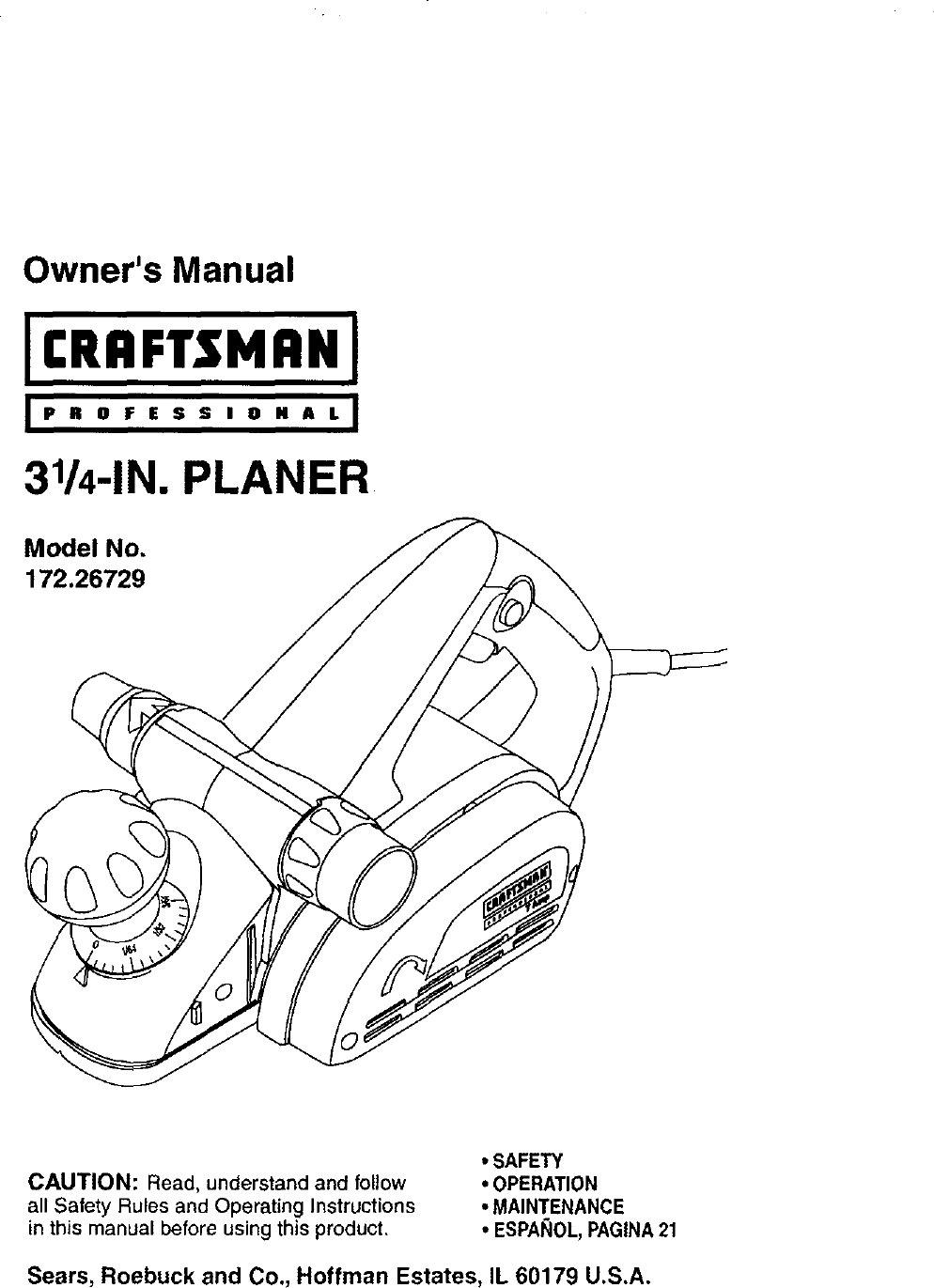 Craftsman 17226729 User Manual PLANER Manuals And Guides L0408139