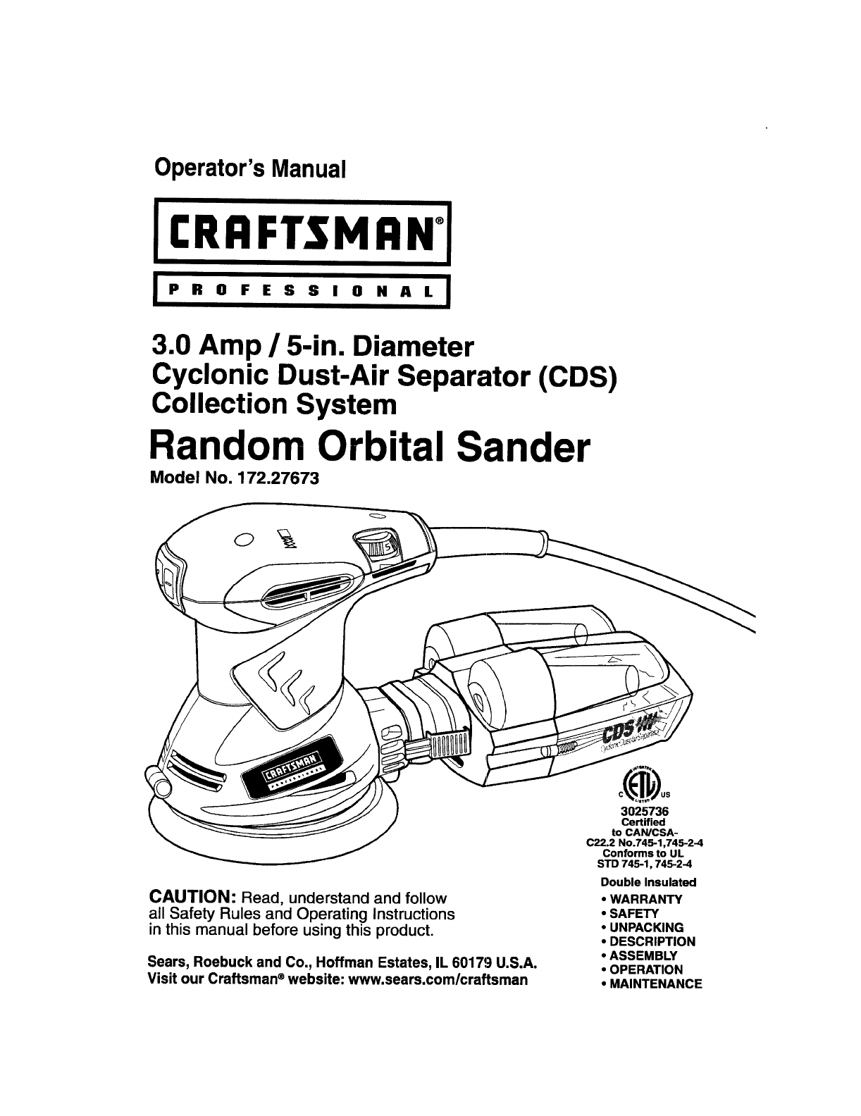 Craftsman 17227673 User Manual SANDER Manuals And Guides L0901043