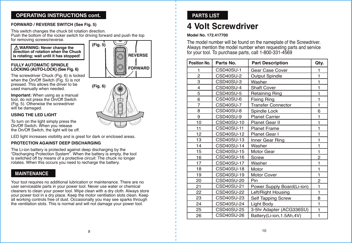 Page 6 of 7 - Craftsman 172417700 41170 User Manual  SCREWDRIVER CORDLESS - Manuals And Guides 1608259L