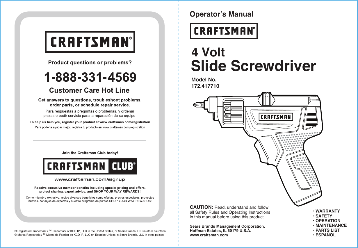 Page 1 of 8 - Craftsman 172417710 41171-ENG READERS_rev -5-31-16 User Manual  SCREWDRIVER CORDLESS - Manuals And Guides 1608260L