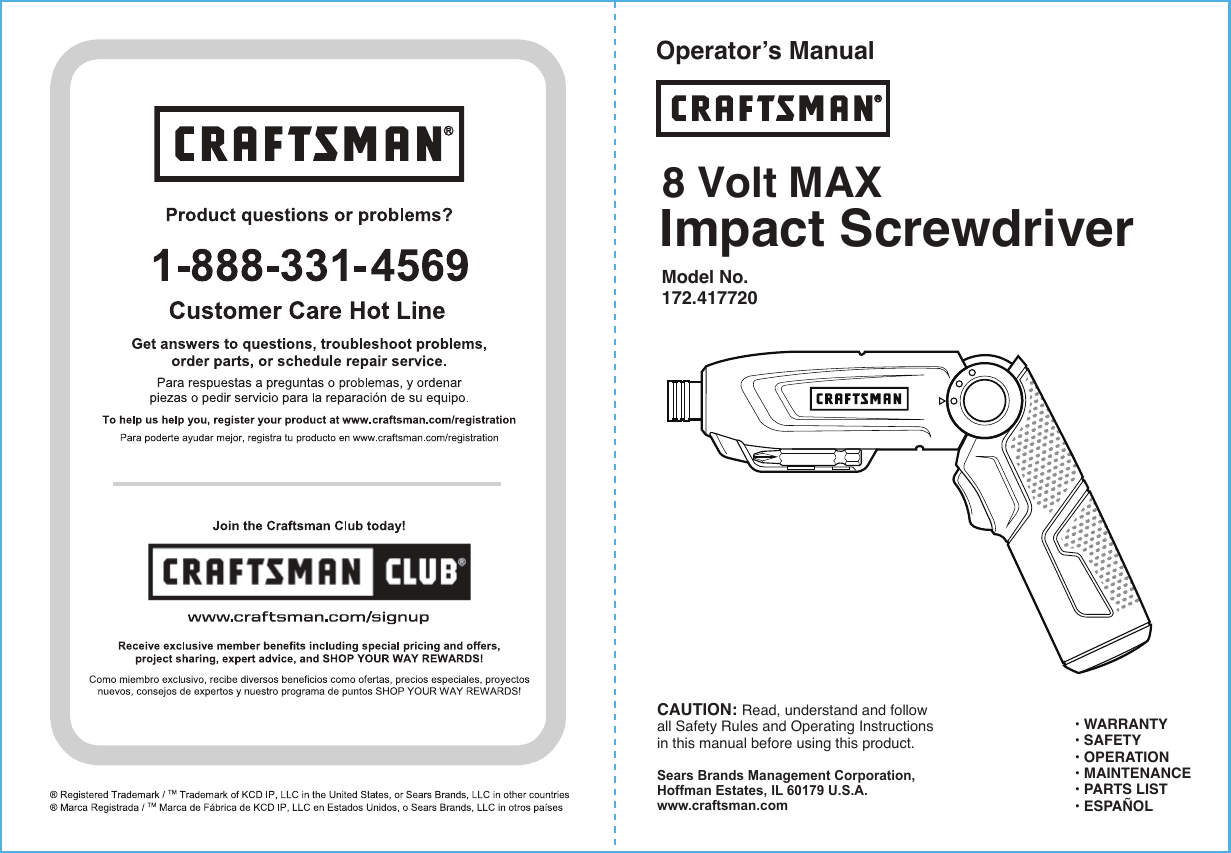 Page 1 of 7 - Craftsman 172417720 41172-ENG READERS_rev _5-31-16 User Manual  SCREWDRIVER CORDLESS - Manuals And Guides 1608261L