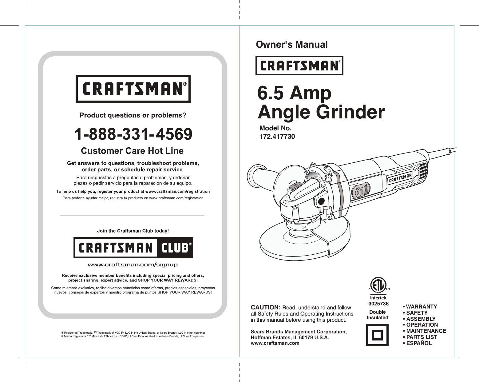 Craftsman 172417730 41773_6.5AGrinder_ENG_Manual_READERS_rev _5 31 16