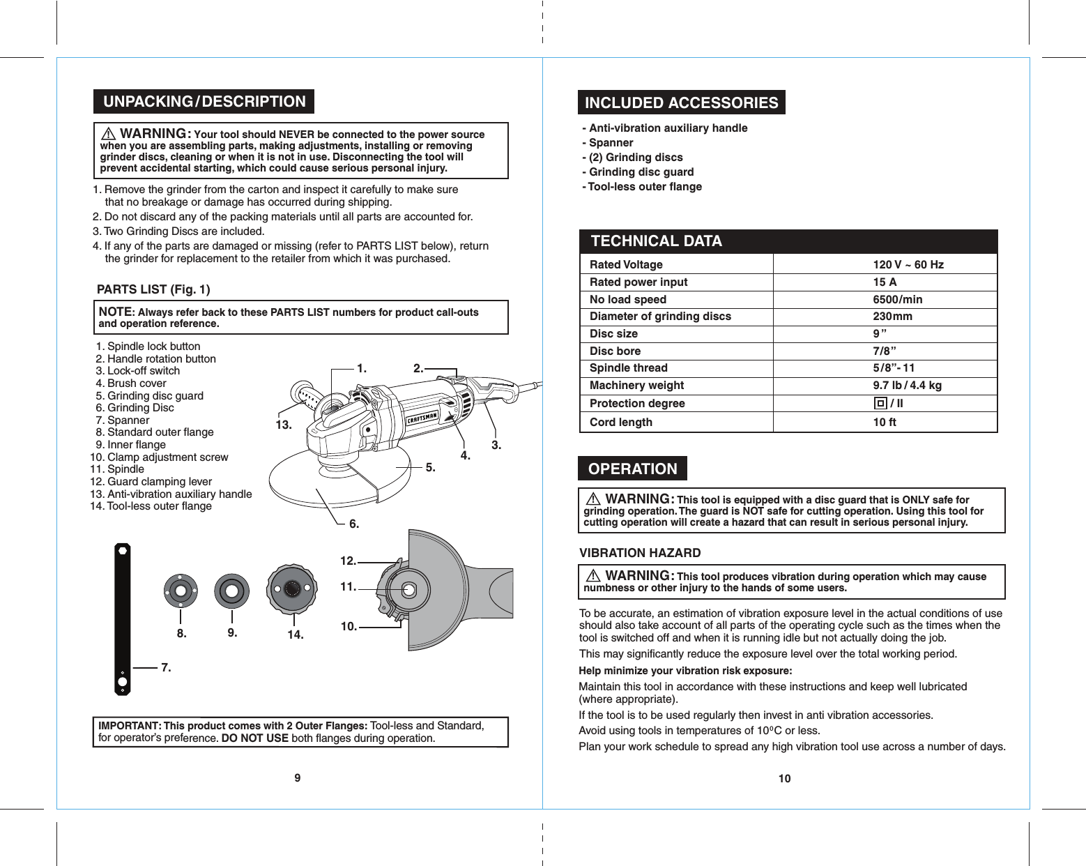 Page 6 of 10 - Craftsman 172417760 41776_15A_Grinder_ENG_Manual_READERS_rev _5-31-16 User Manual  GRINDER ANGLE - Manuals And Guides 1608246L