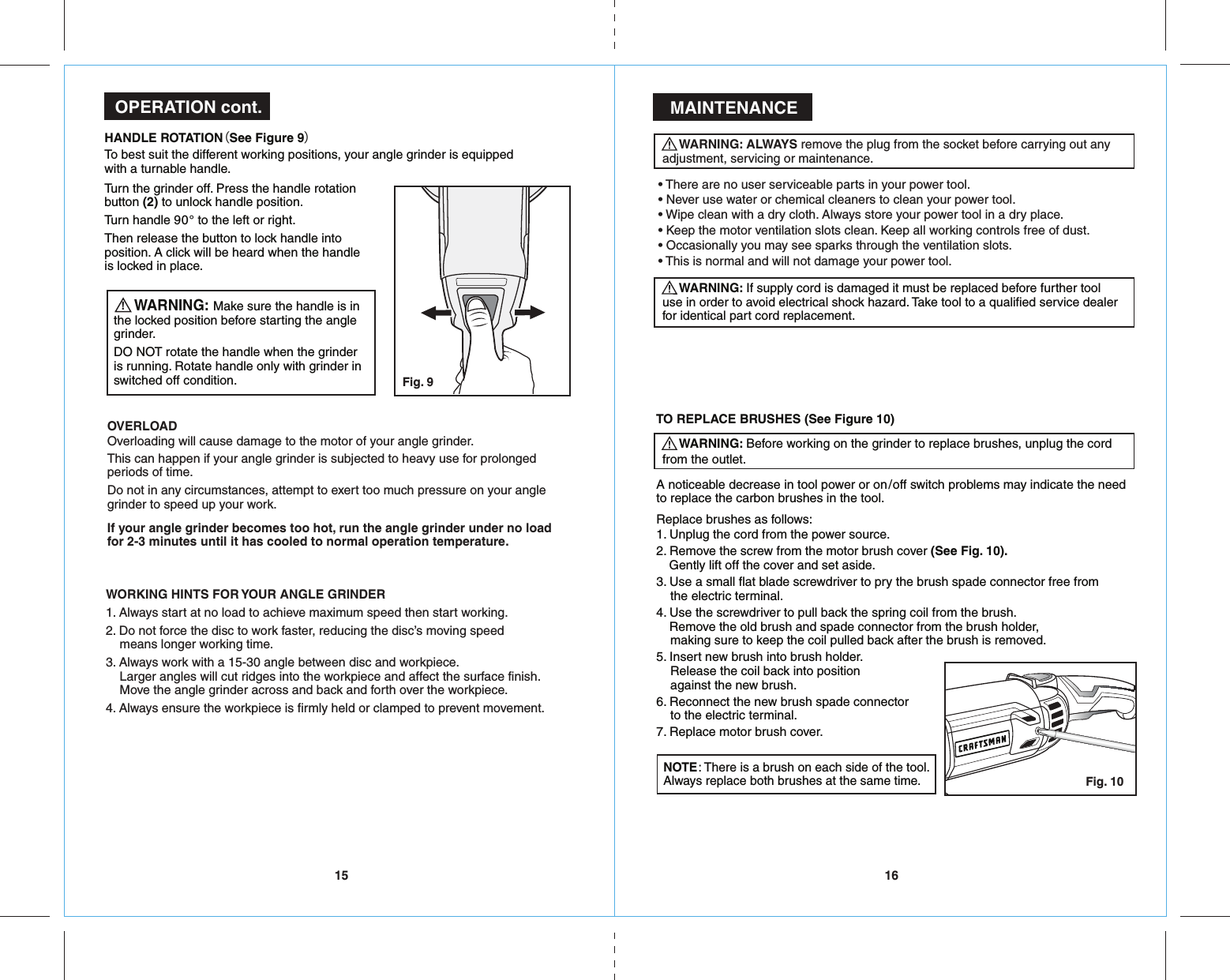 Page 9 of 10 - Craftsman 172417760 41776_15A_Grinder_ENG_Manual_READERS_rev _5-31-16 User Manual  GRINDER ANGLE - Manuals And Guides 1608246L