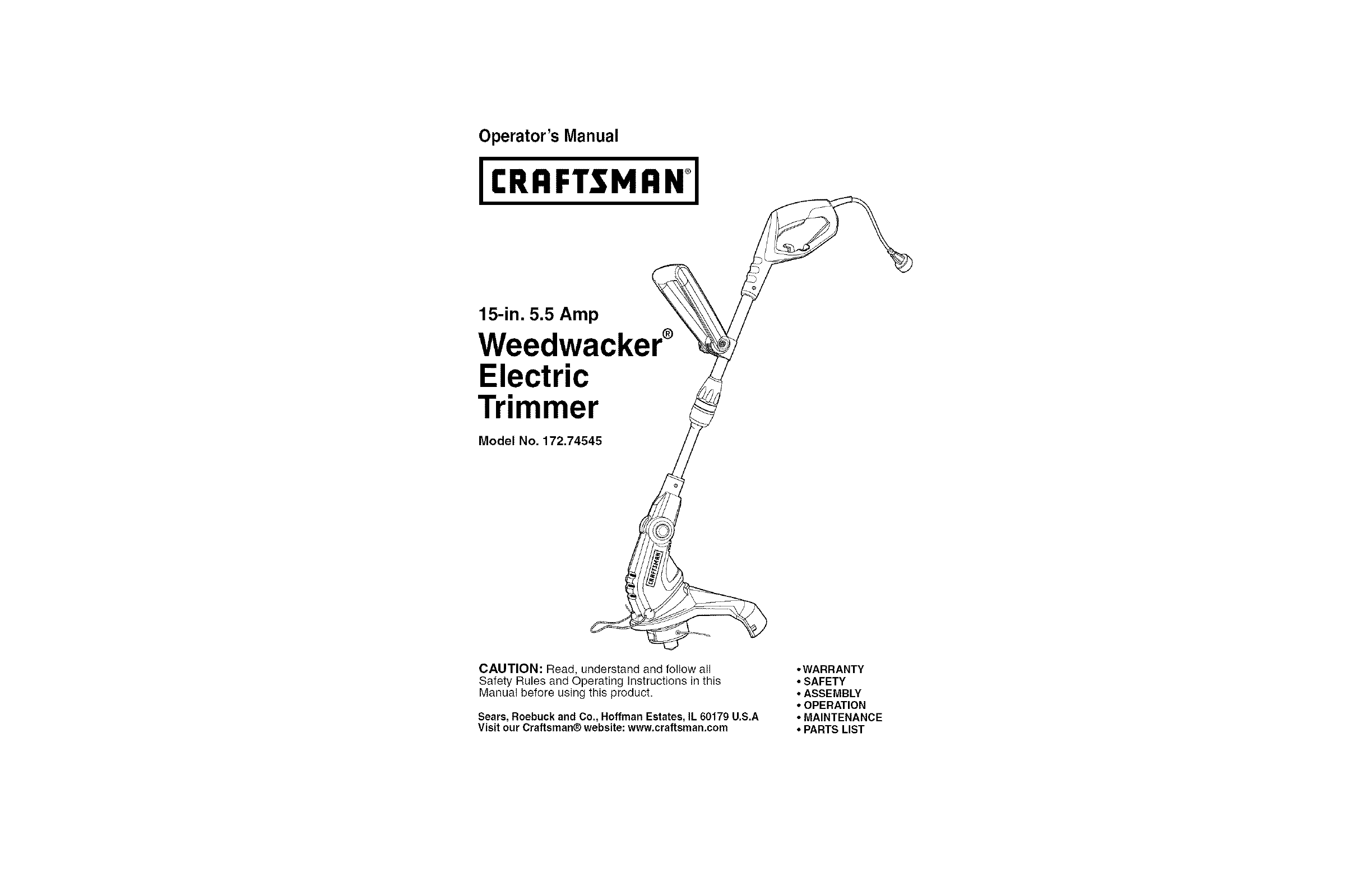Craftsman 17274545 User Manual WEEDWACKER Manuals And Guides L0807116
