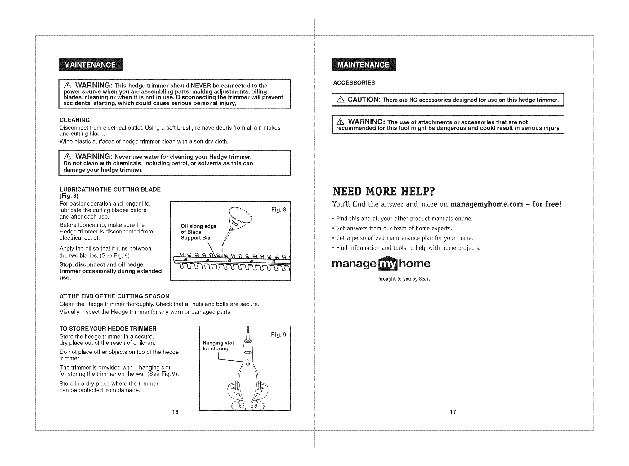 Page 9 of 10 - Craftsman 172797740 User Manual  HEDGE TRIMMER - Manuals And Guides 1503483L