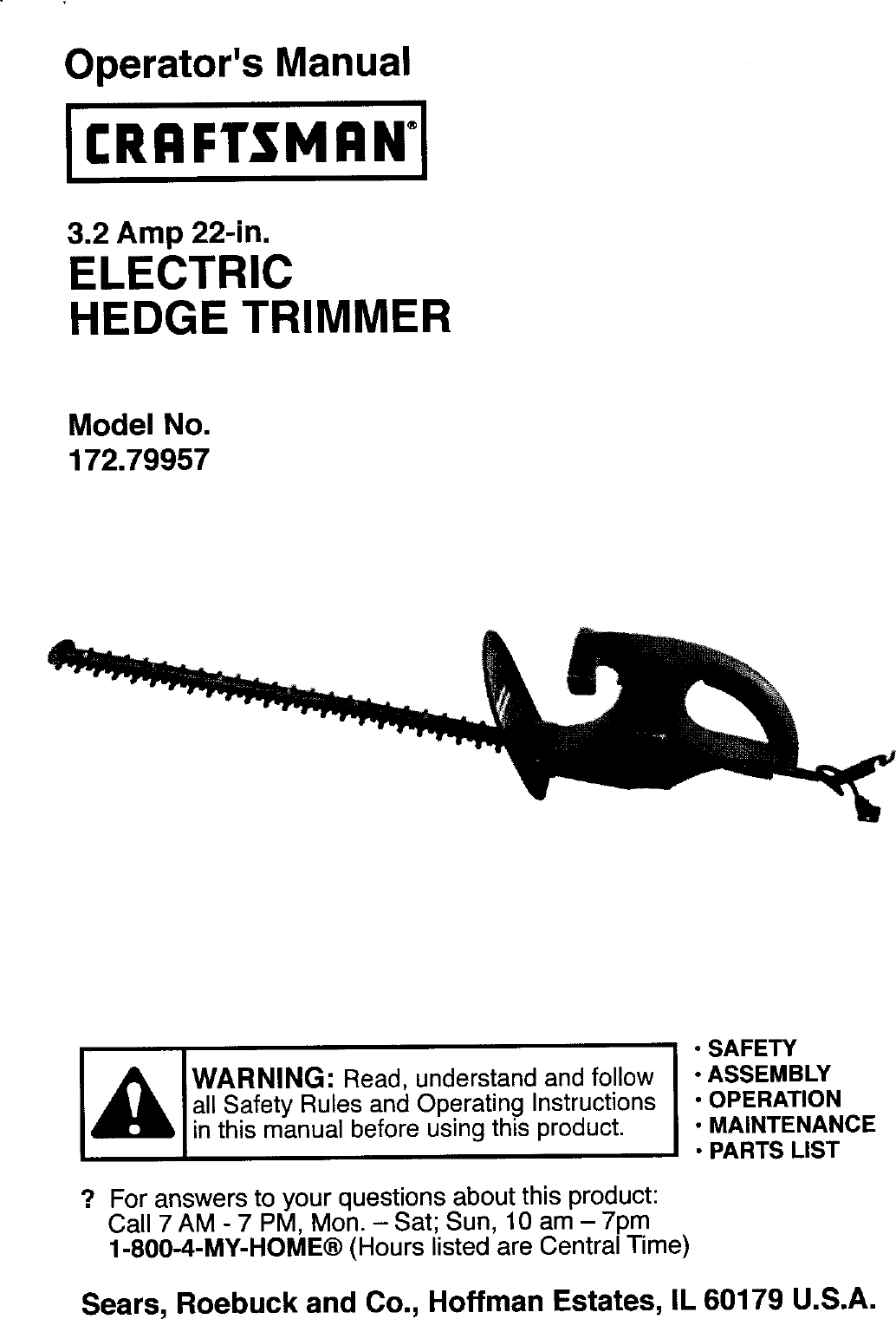 Craftsman 17279957 User Manual HEDGE TRIMMER Manuals And Guides L0504006